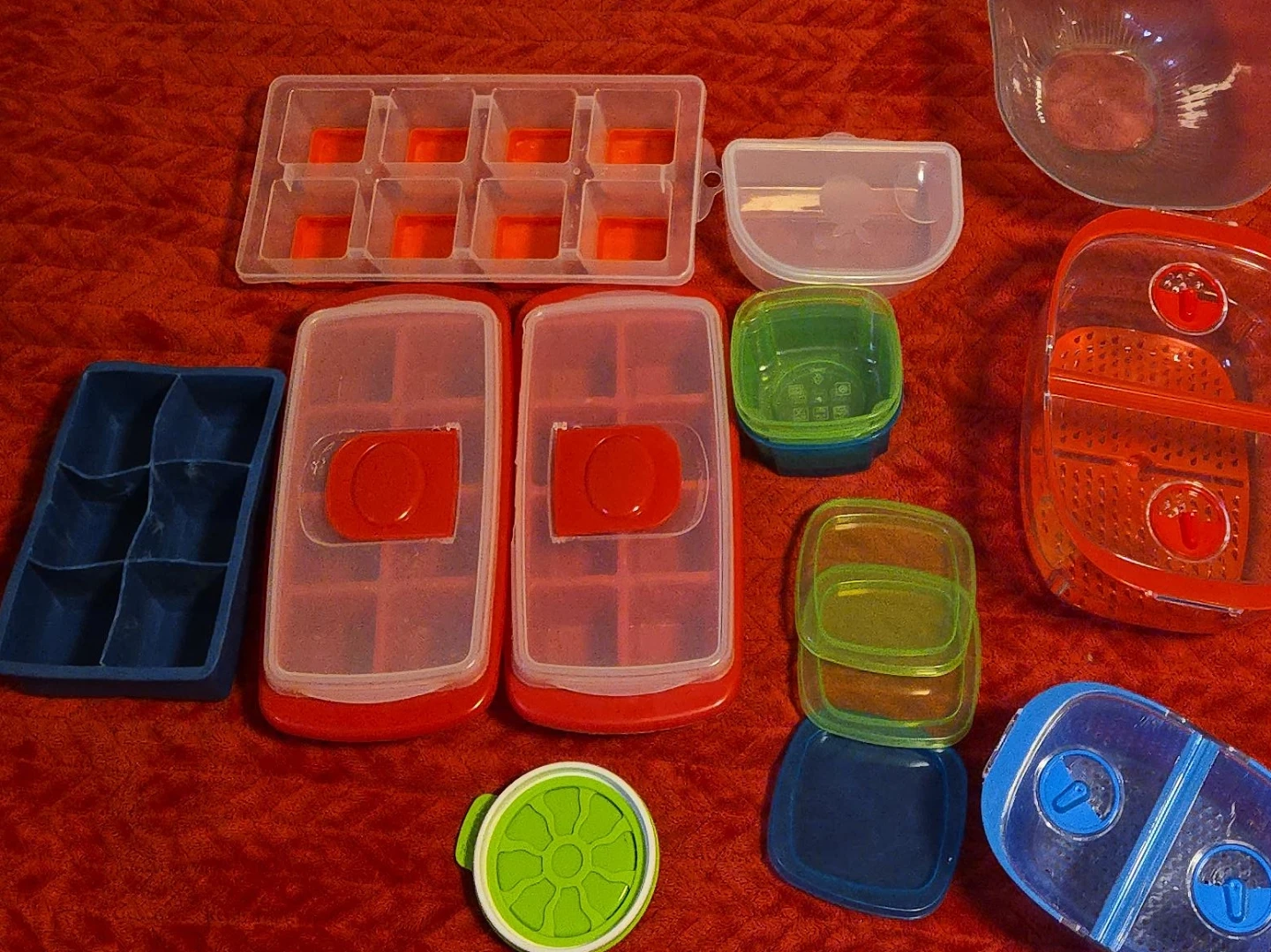 Assorted Ice Cube Trays and Food Containers