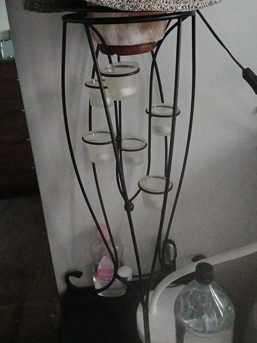Metal Candelabra with Himalayan Salt Lamp Top