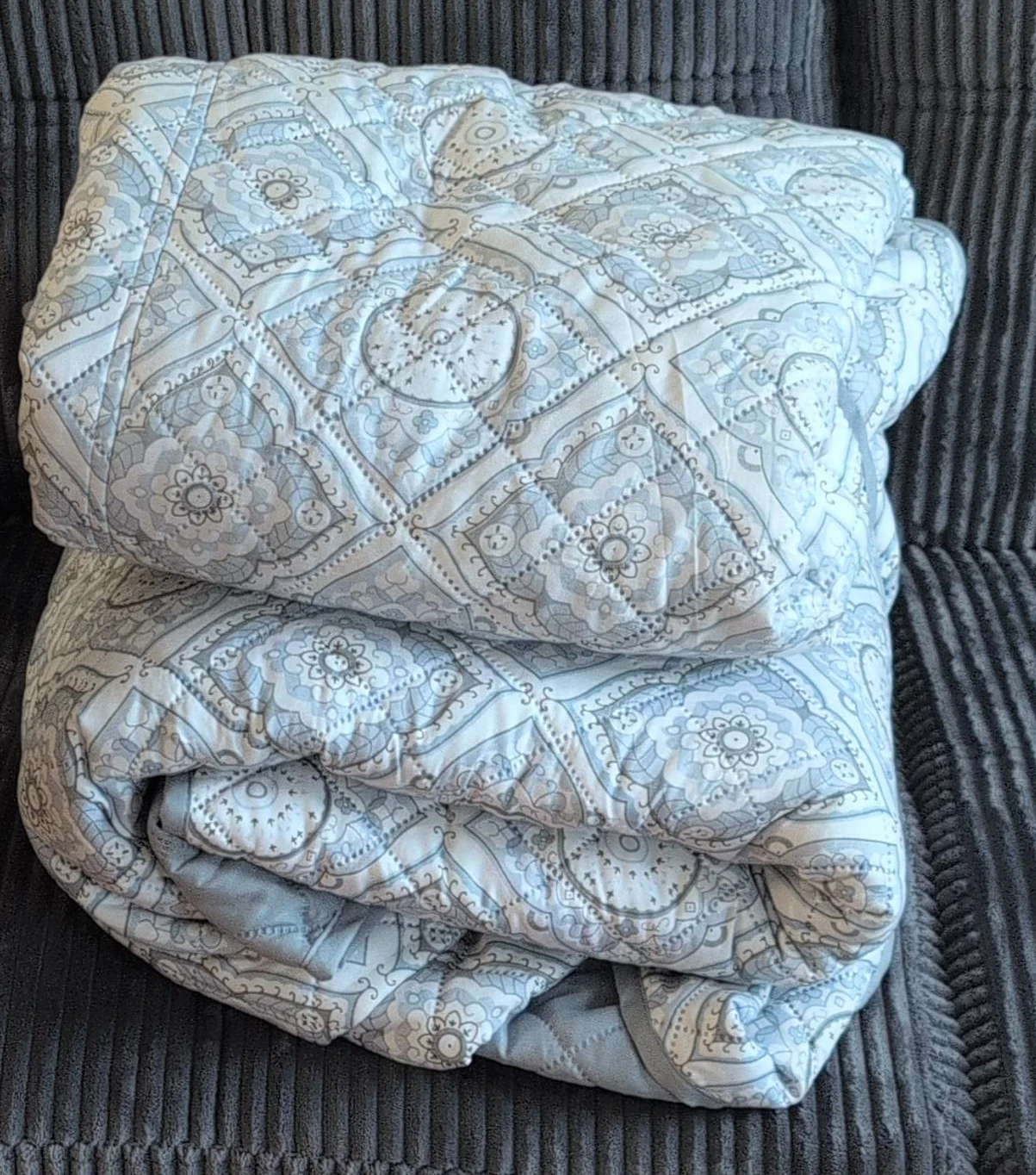 Blue and White Quilted sofa cover