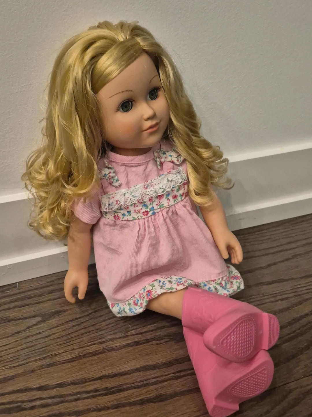 Blonde American Girl Doll in Pink Dress and Boots
