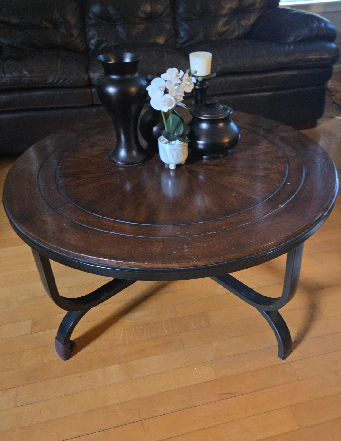 Wooden Coffee Table with Metal Base