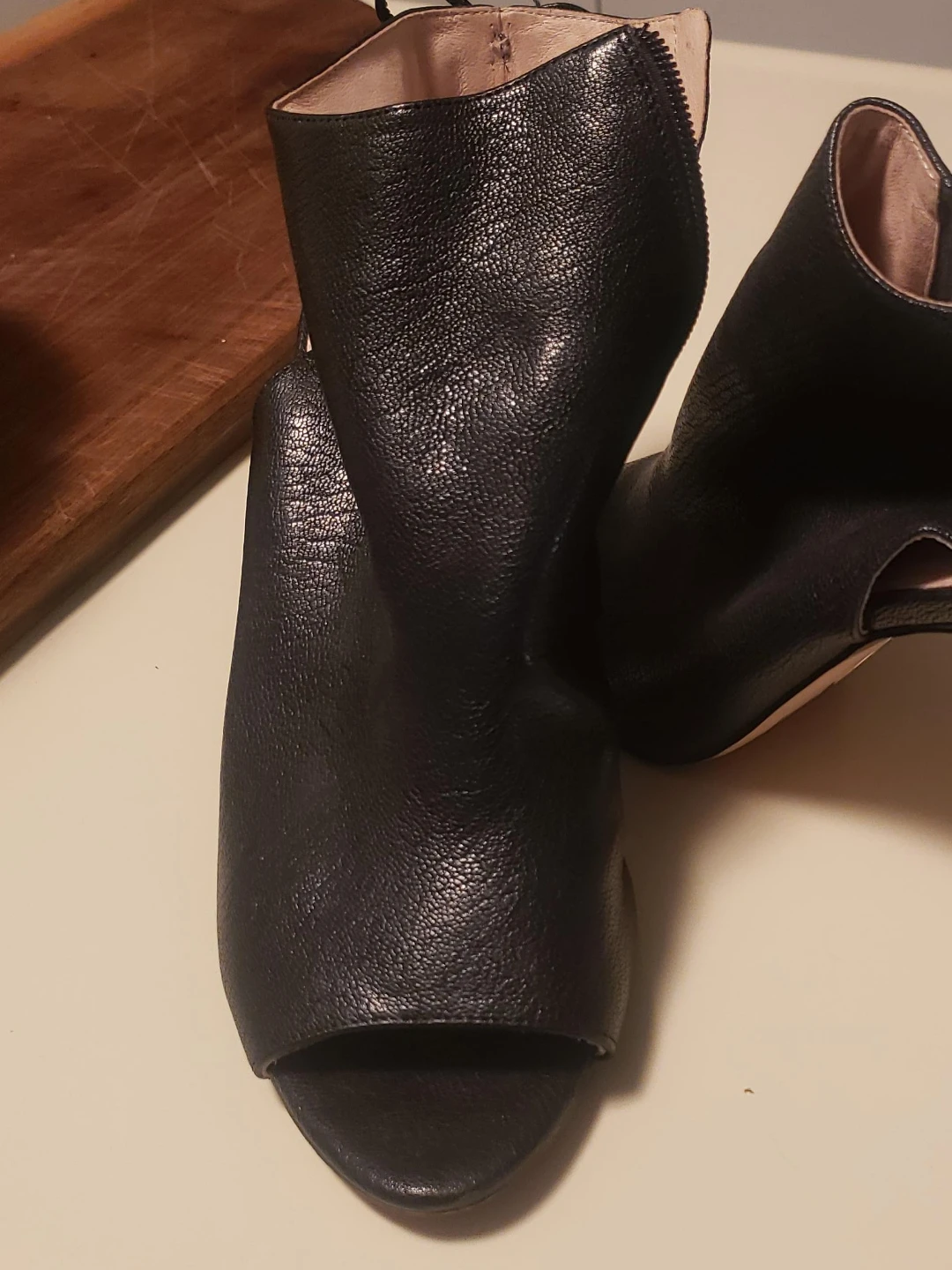 Louise et Cie Black Leather Peep-Toe Heeled Booties