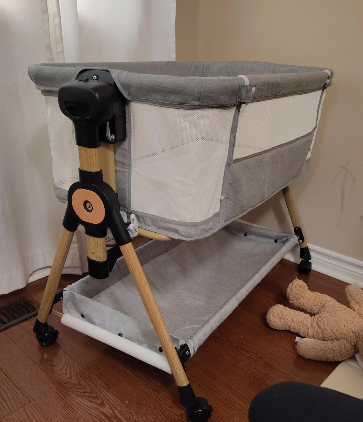 Grey Bassinet with Storage Basket