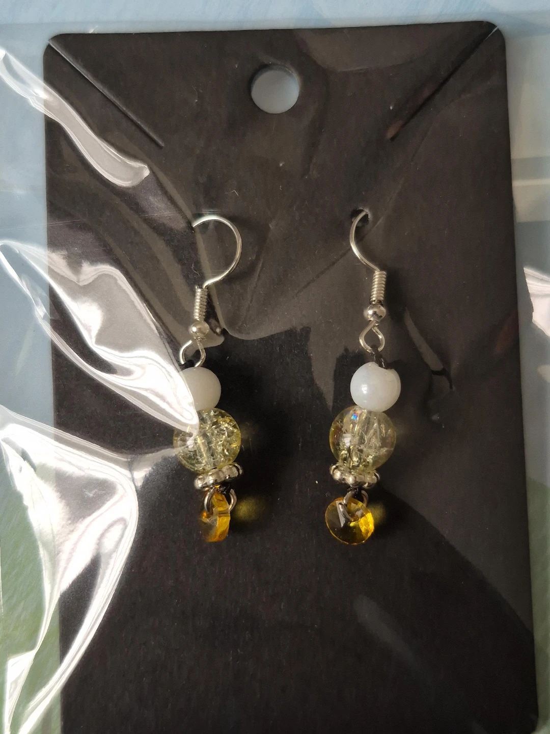 Beaded Earrings with Yellow and White Accents