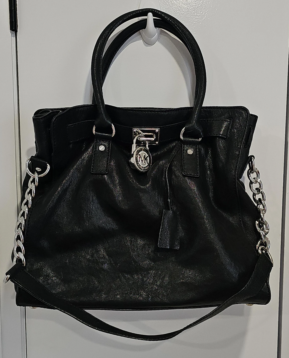 Michael Kors Black Leather Hamilton Large Satchel Bag