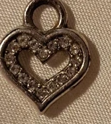 Silver Heart Charm with Rhinestones