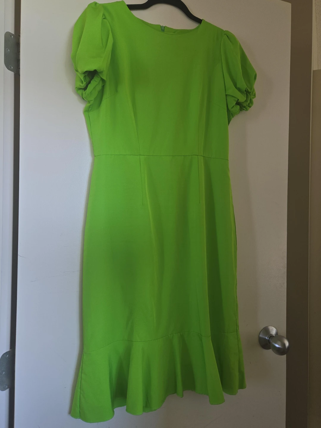 Lime Green Dress with Puff Sleeves