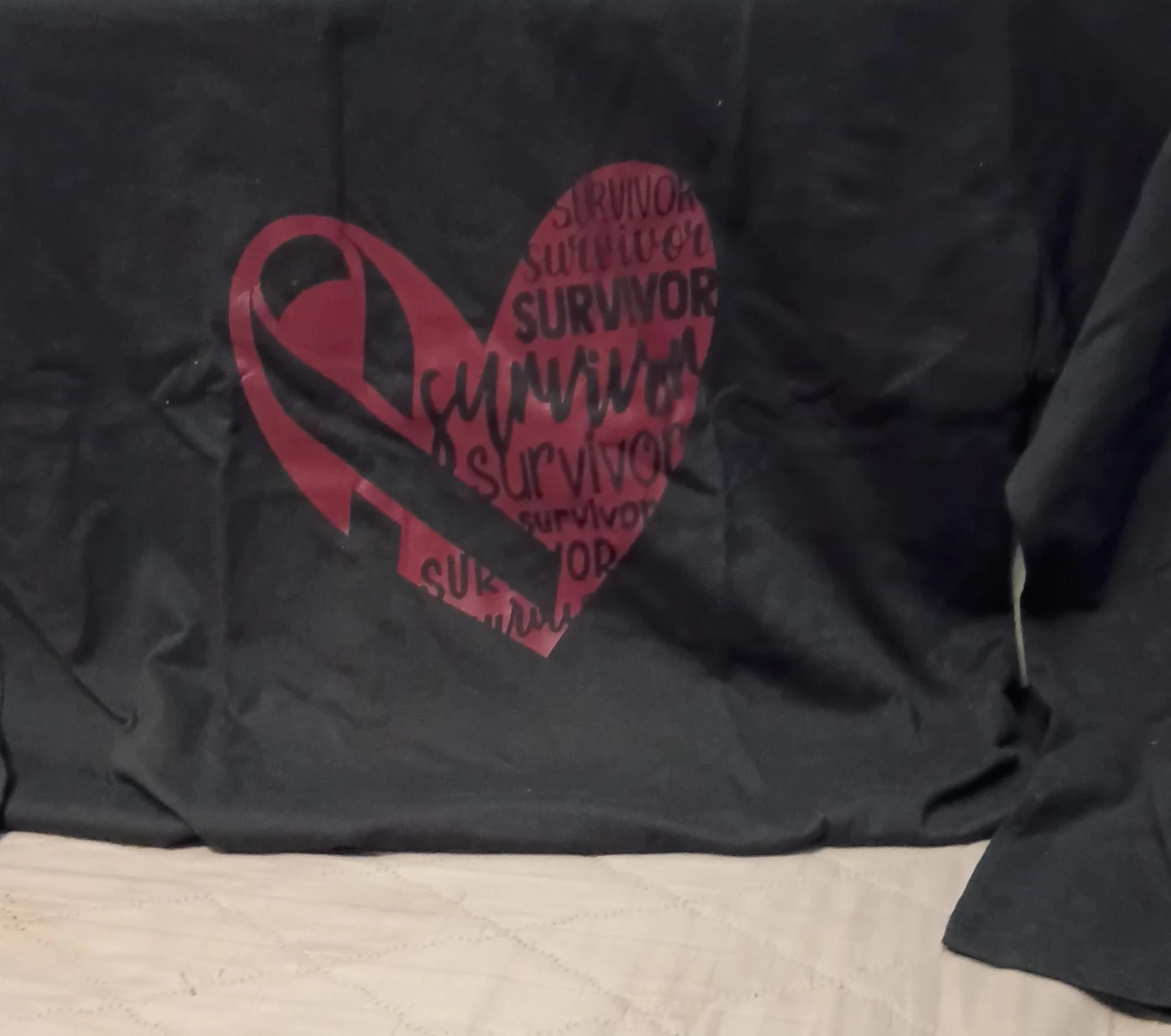 Black Long Sleeve Survivor Heart Ribbon T-Shirt
