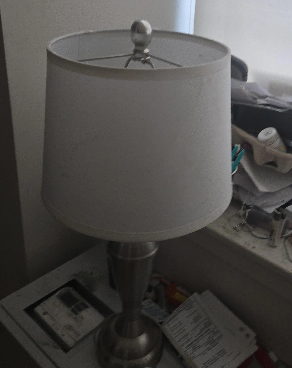 Silver Table Lamp with White Drum Shade