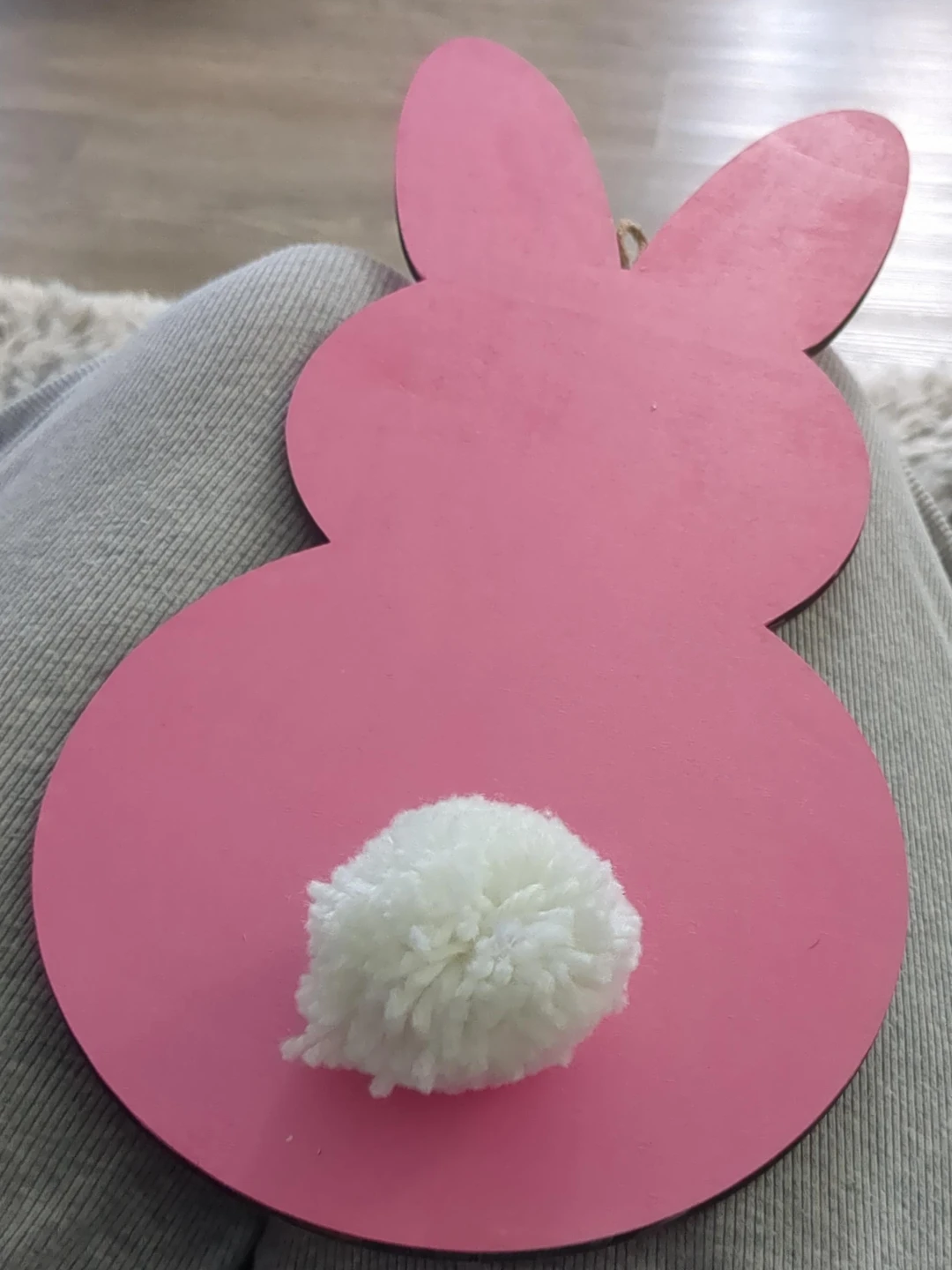 Pink Bunny Wooden Decor with Pom-Pom Tail
