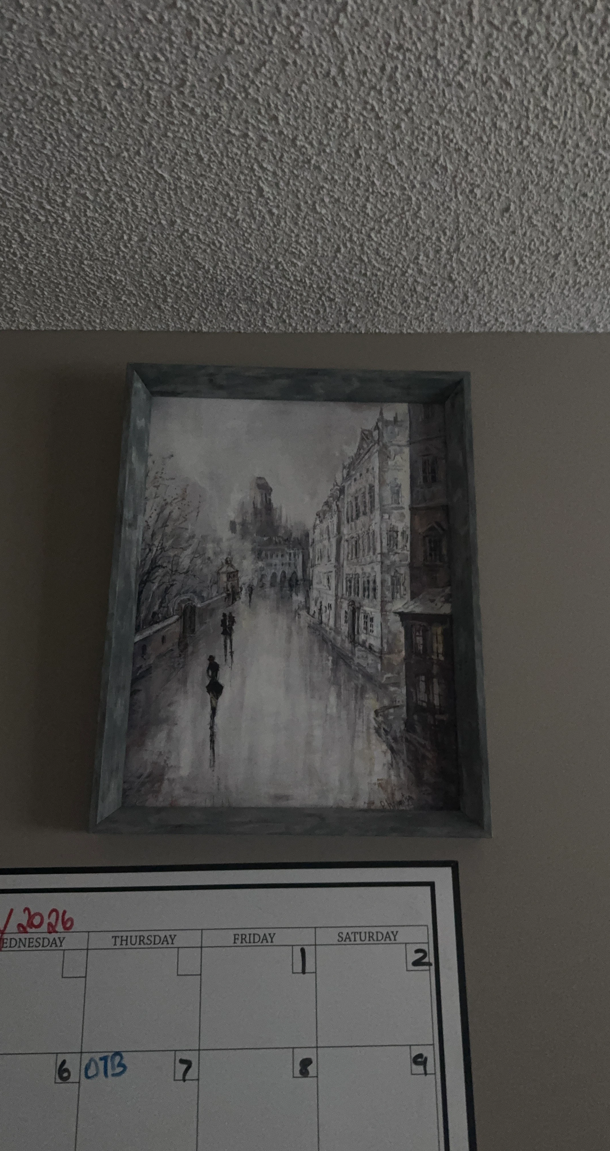 Framed Painting of City Street Scene