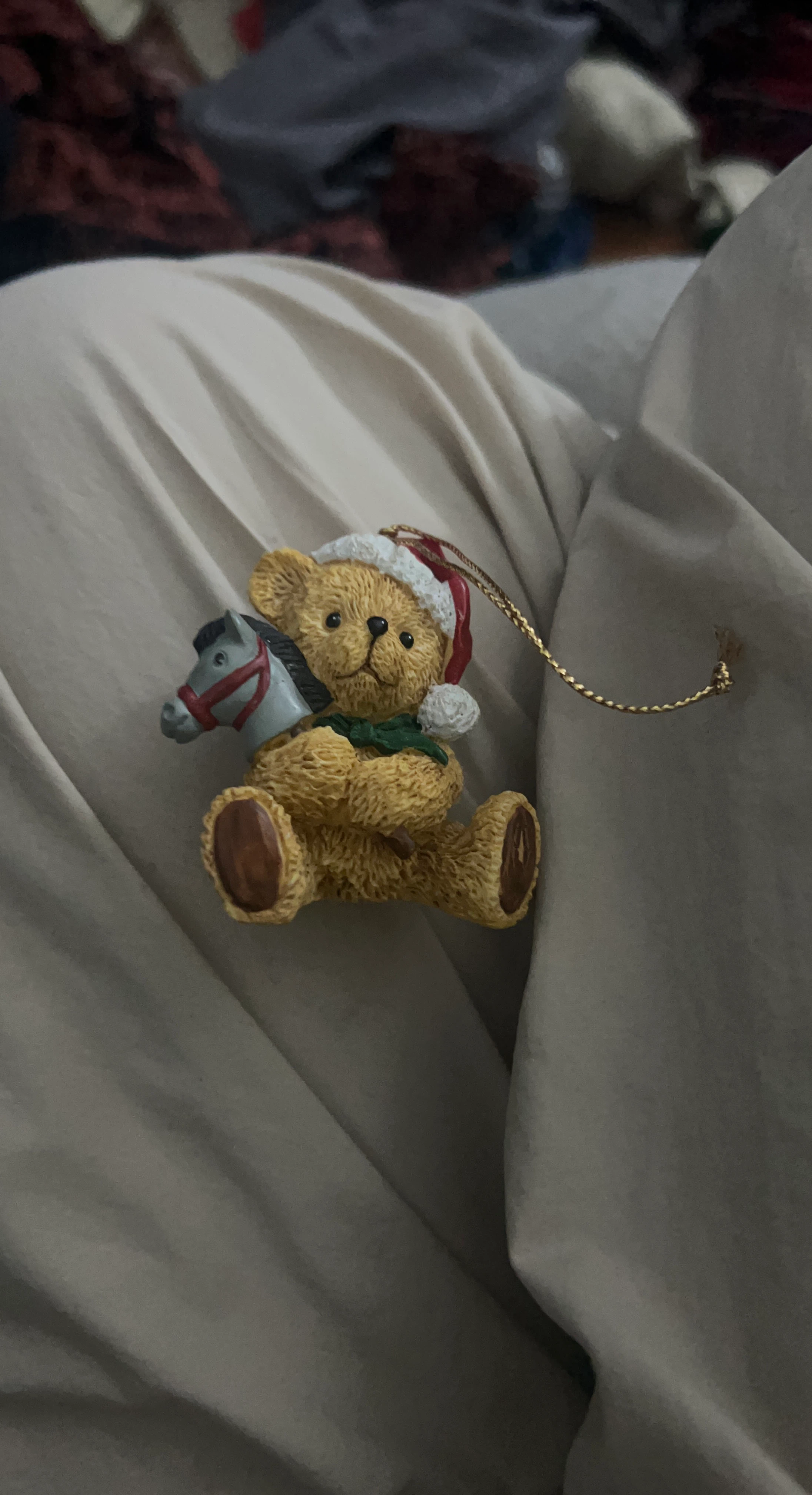 Christmas Teddy Bear Ornament with Rocking Horse