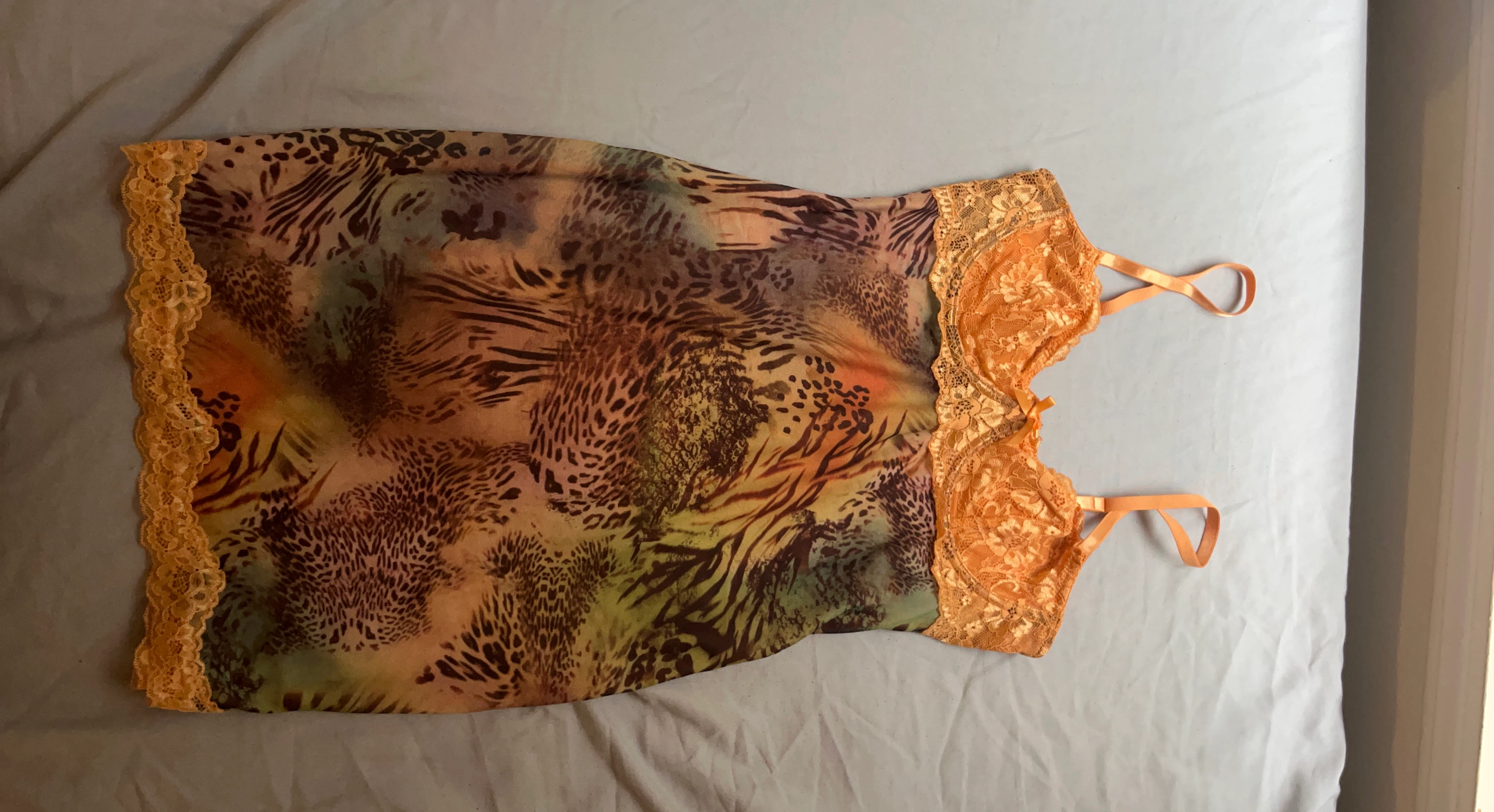 Sheer Leopard Print Babydoll with Orange Lace - photo 3