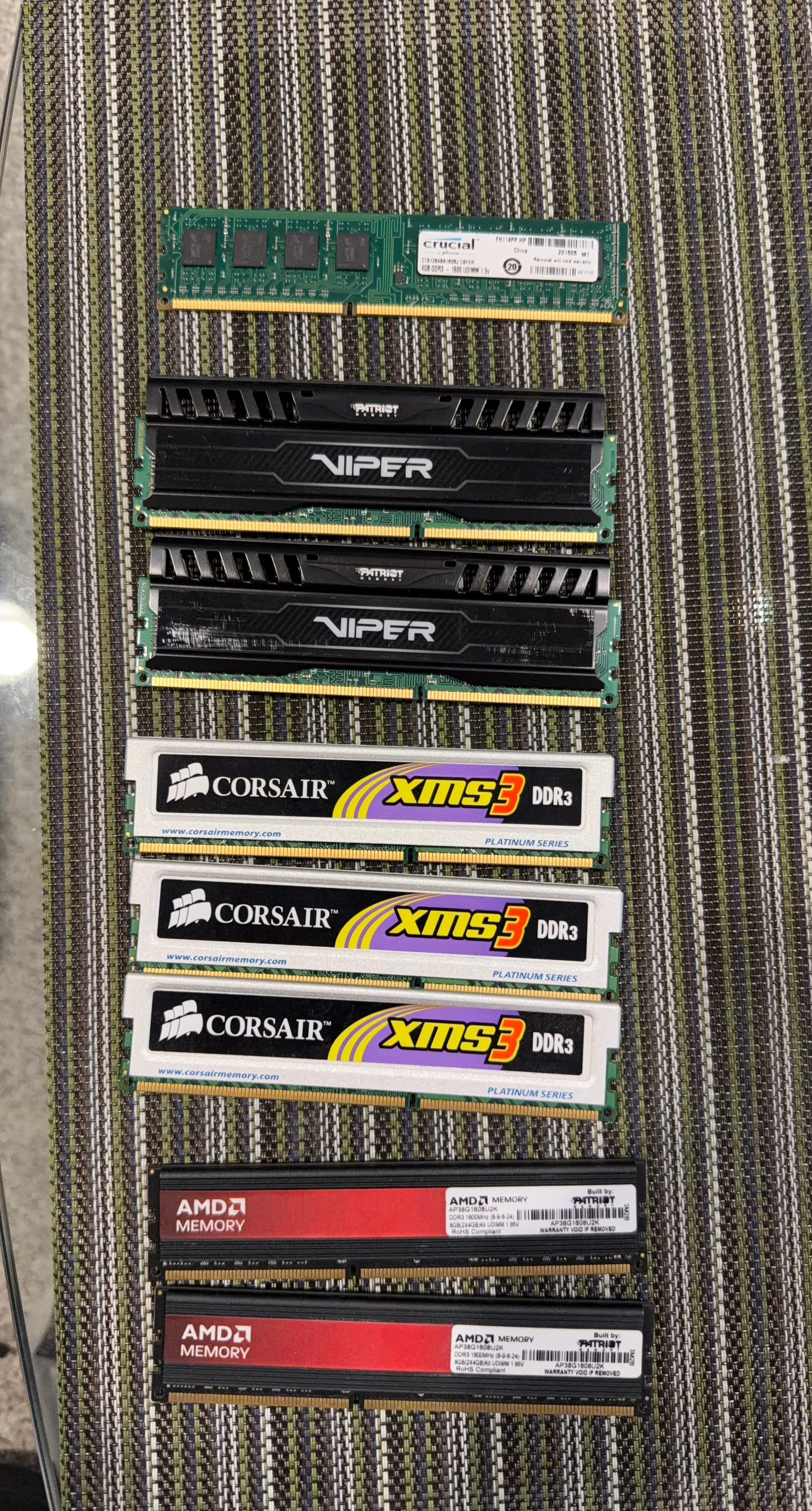 Assorted DDR3 RAM - Crucial, Patriot Viper, Corsair, AMD