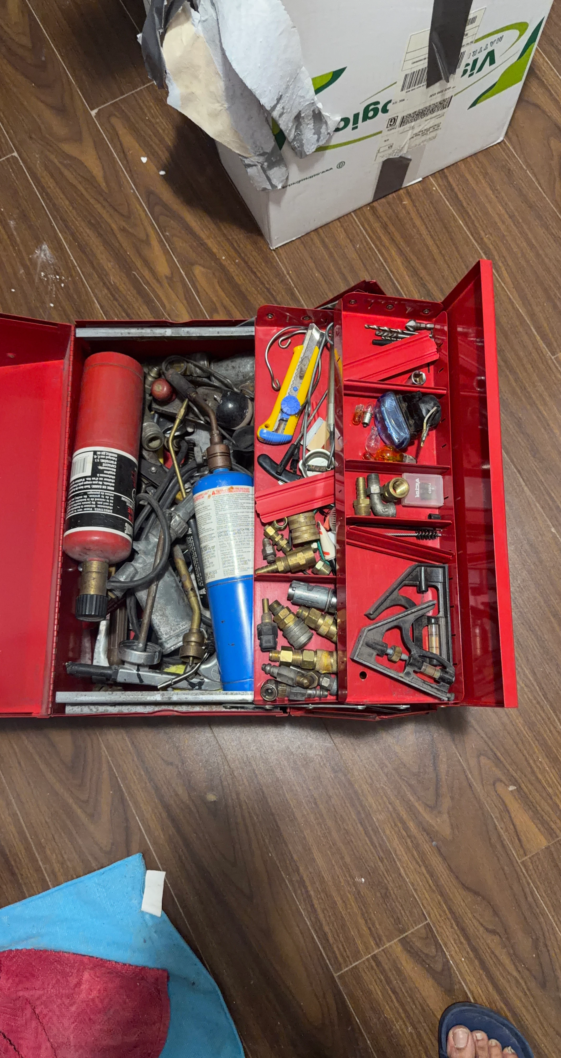 Tools Red Metal Toolbox with Assorted Tools