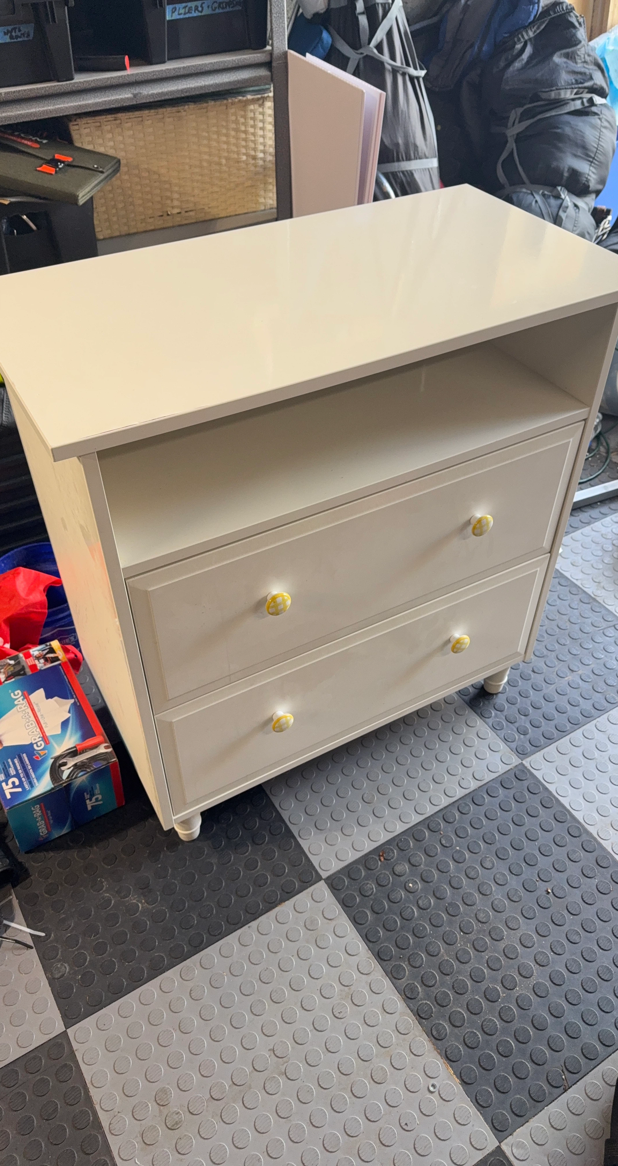 White Dresser with Yellow Gingham Knobs