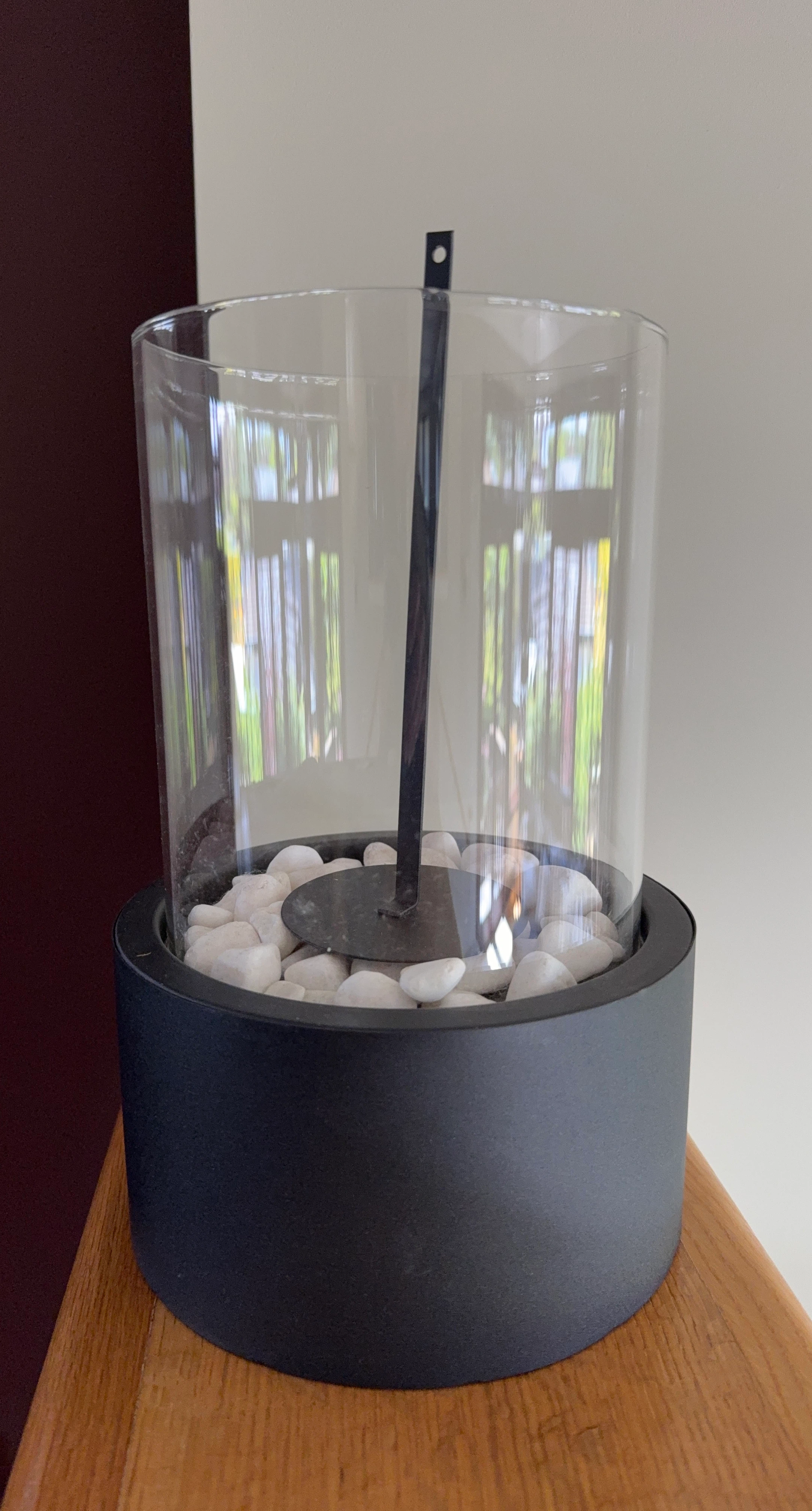 Glass Hurricane Candle Holder with White Stones