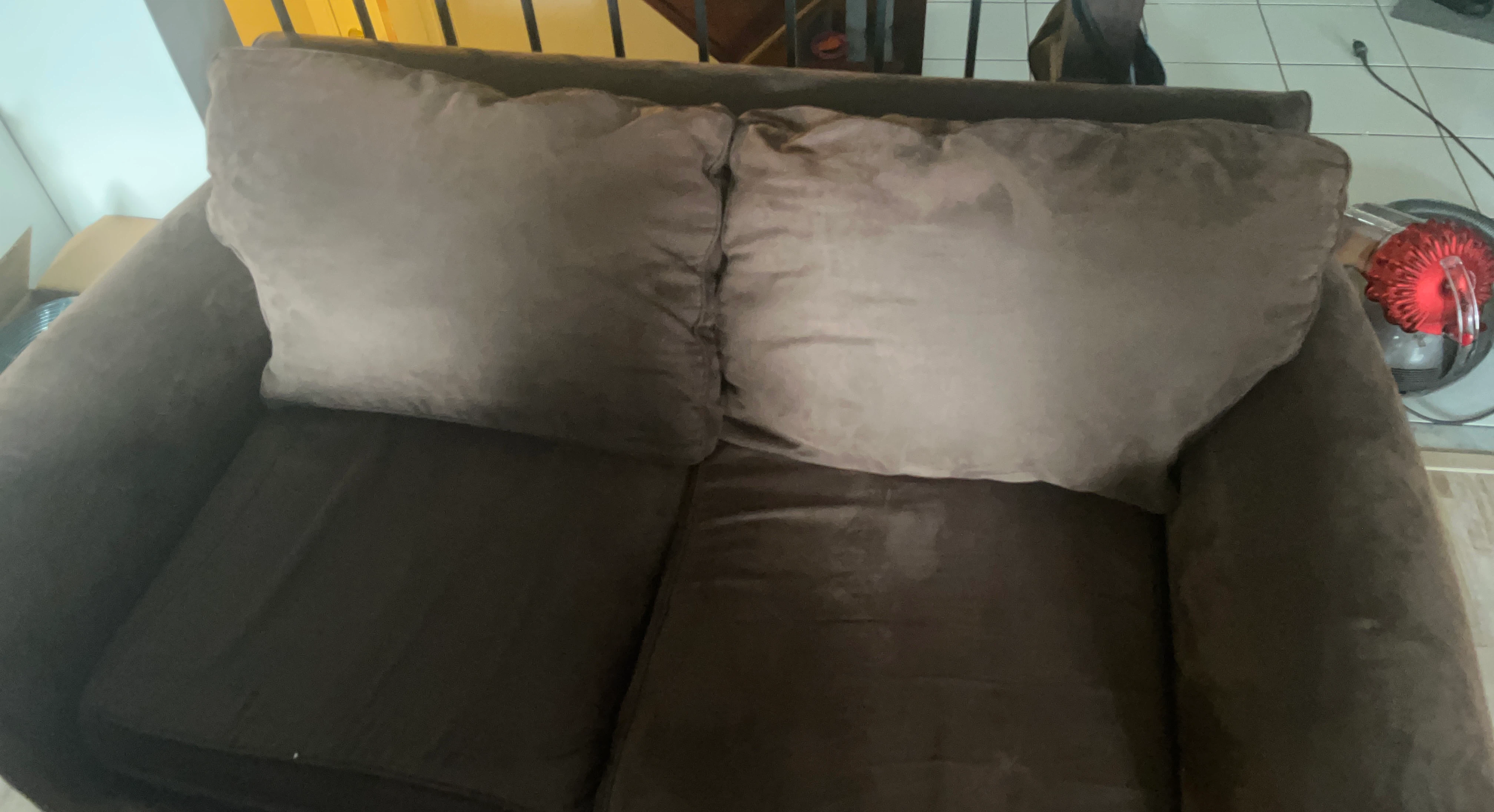 Brown Suede Loveseat with Two Cushions