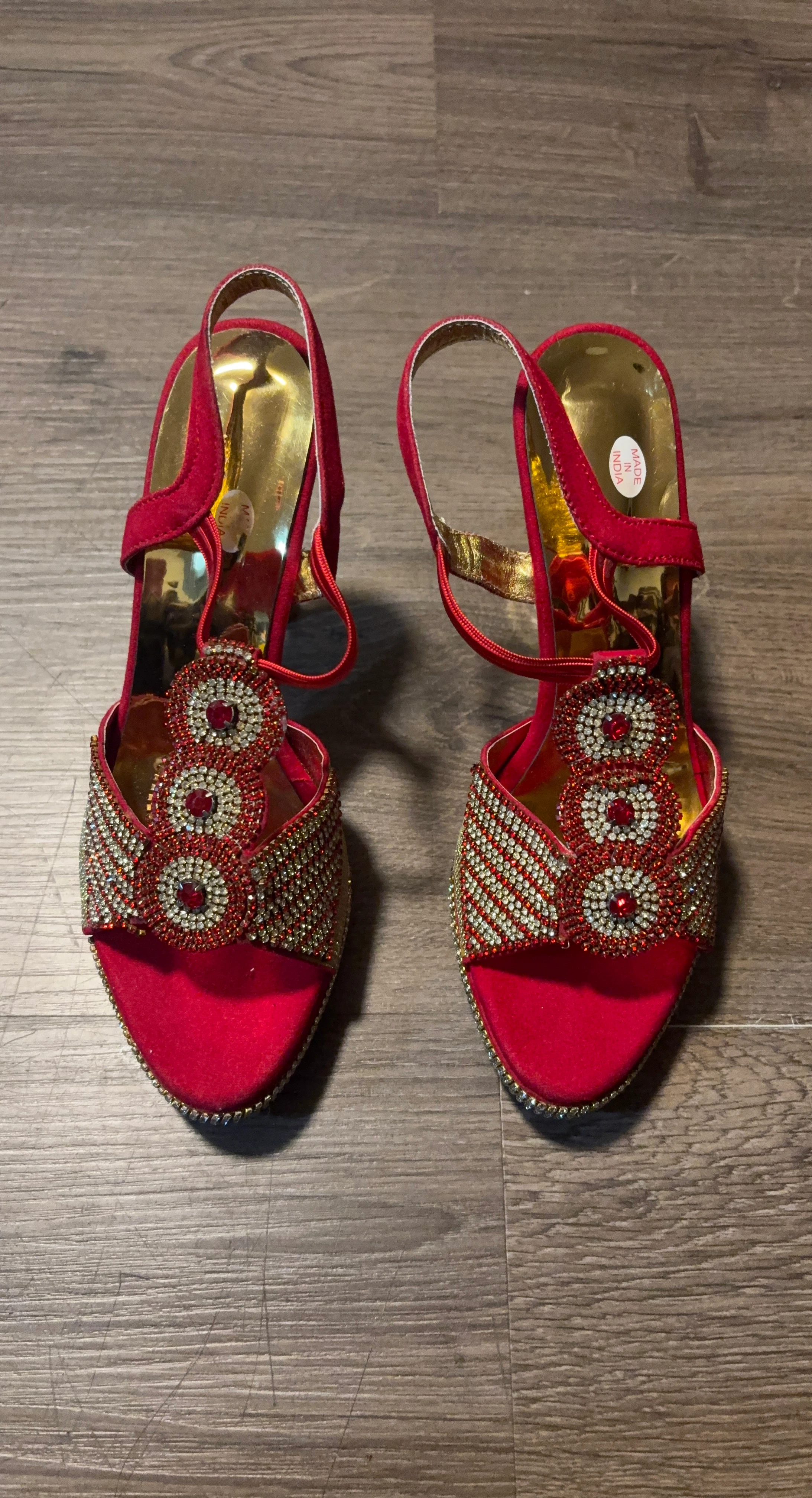 Red Embellished High Heel Sandals