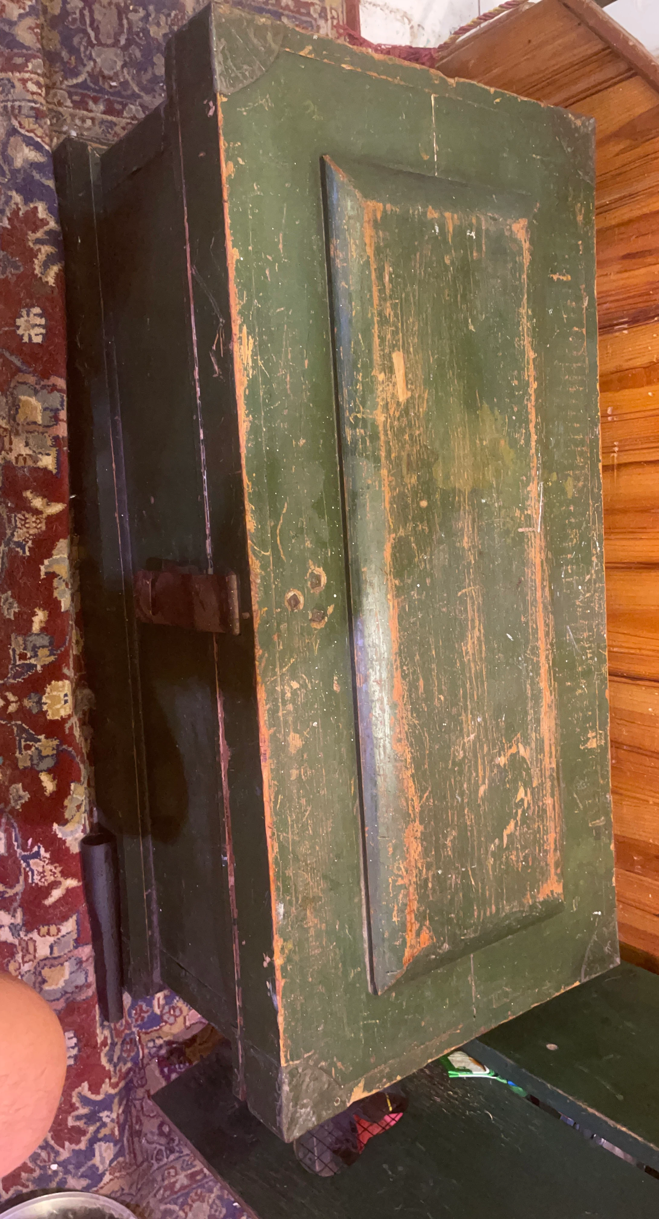 Vintage Green Wooden Tool Chest with Saws