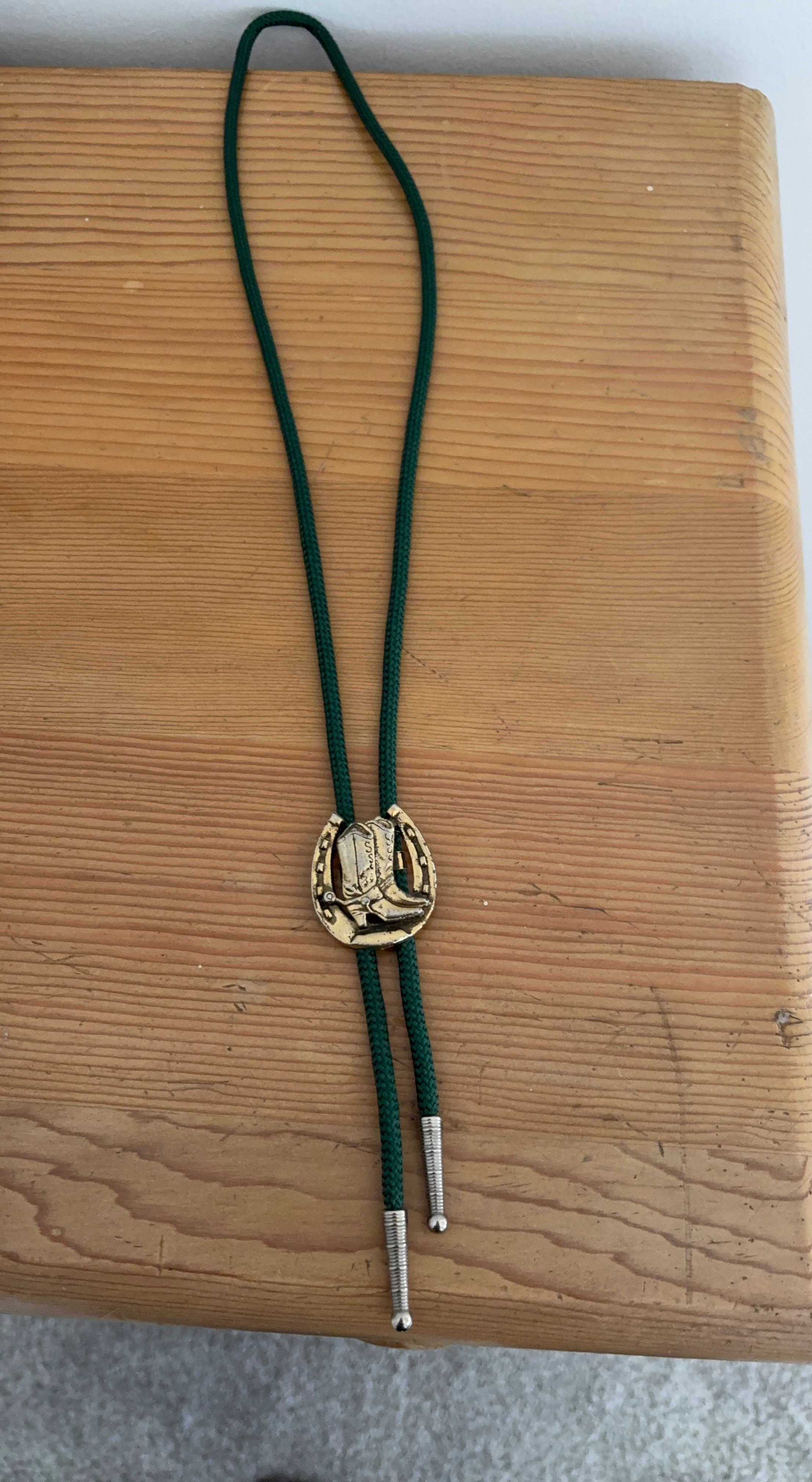 Western Bolo Tie with Horseshoe and Boots Pendant