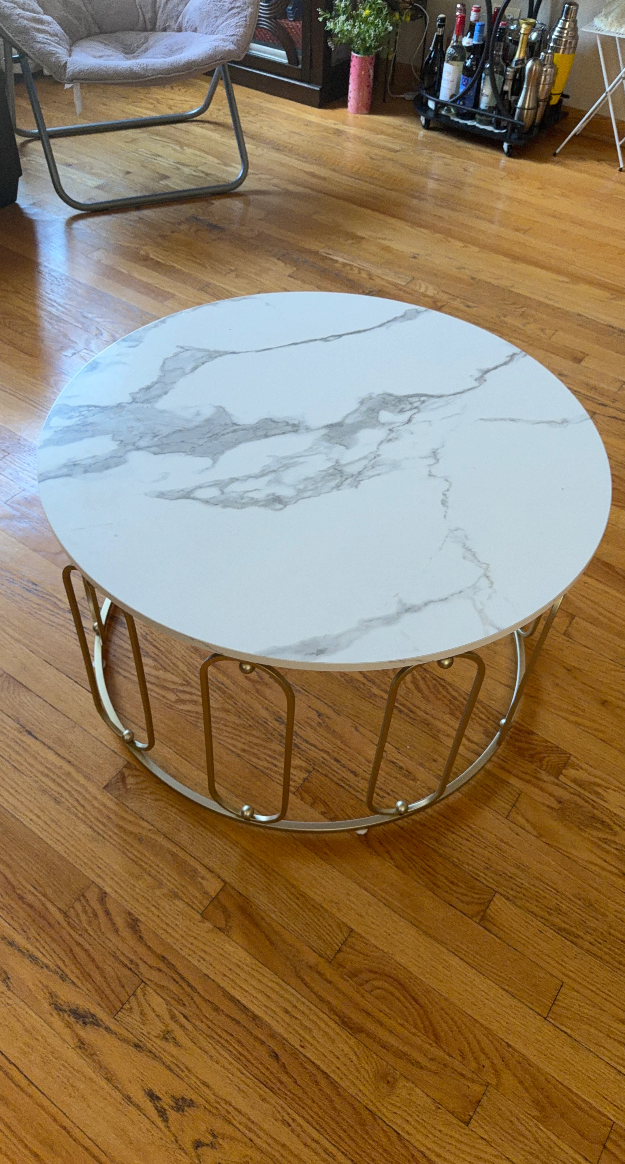 Round Marble Top Coffee Table with Gold Base