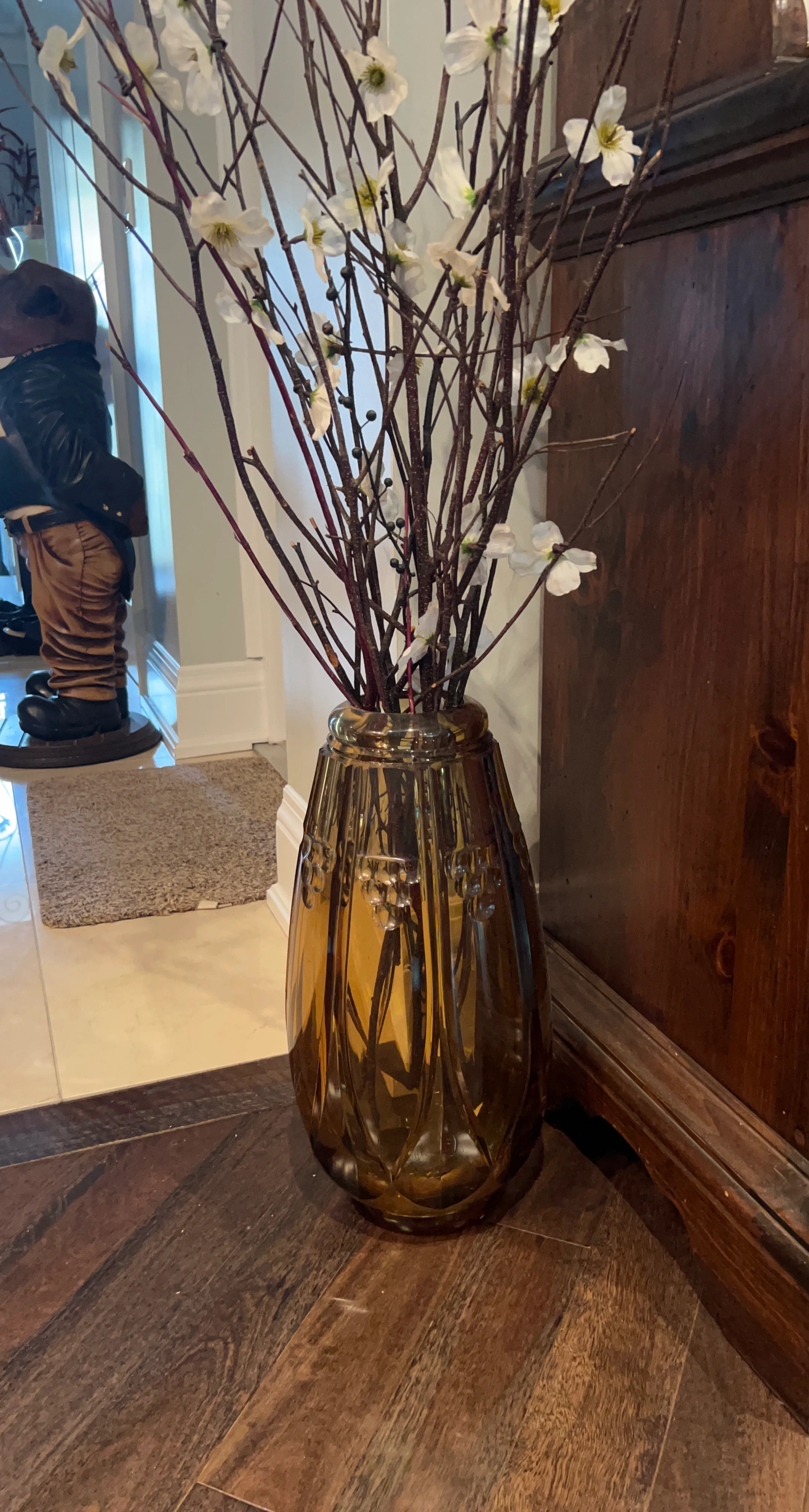 Amber Glass Vase with Decorative Branches