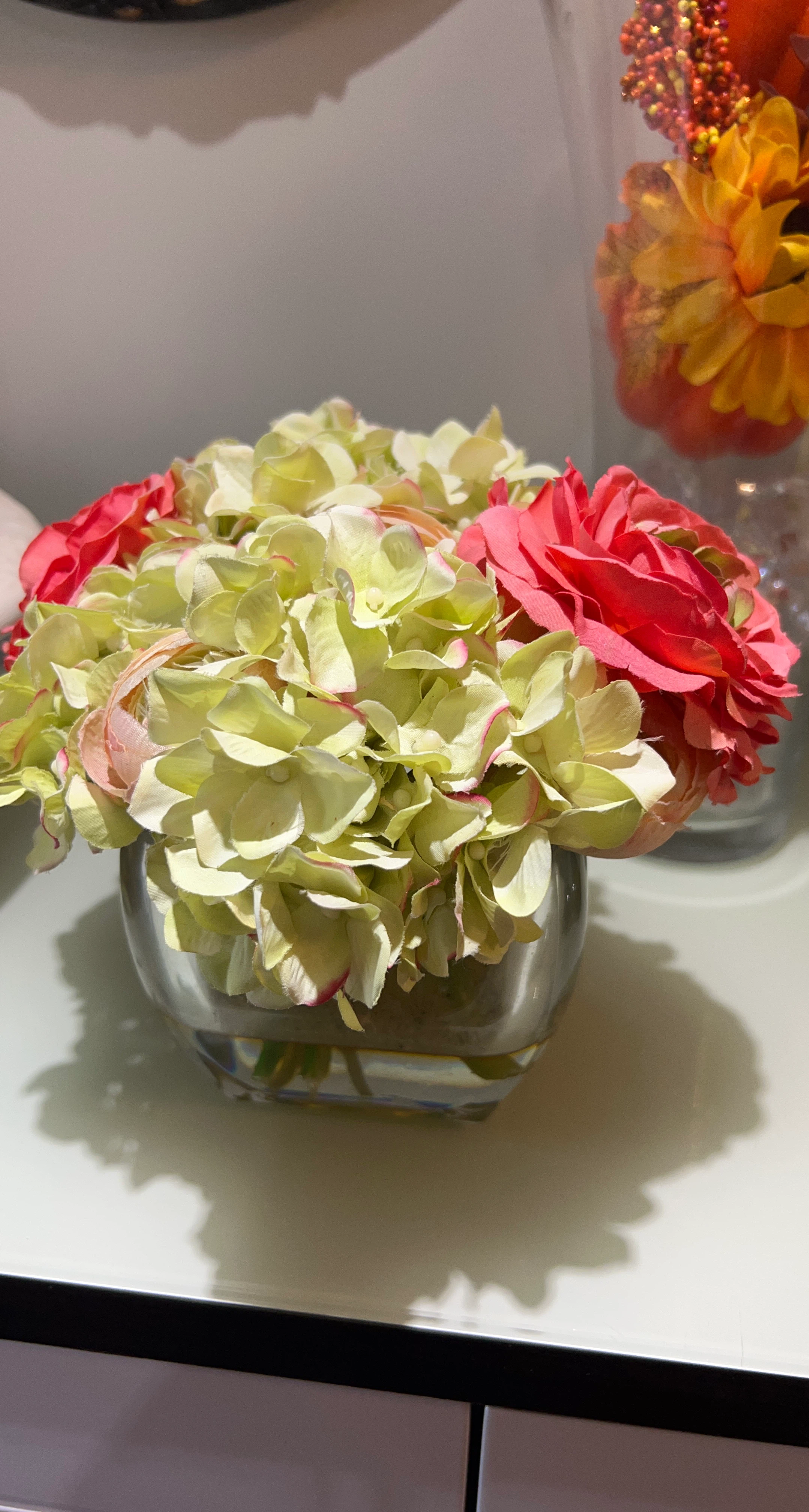 Artificial Flower Arrangement in Glass Vase