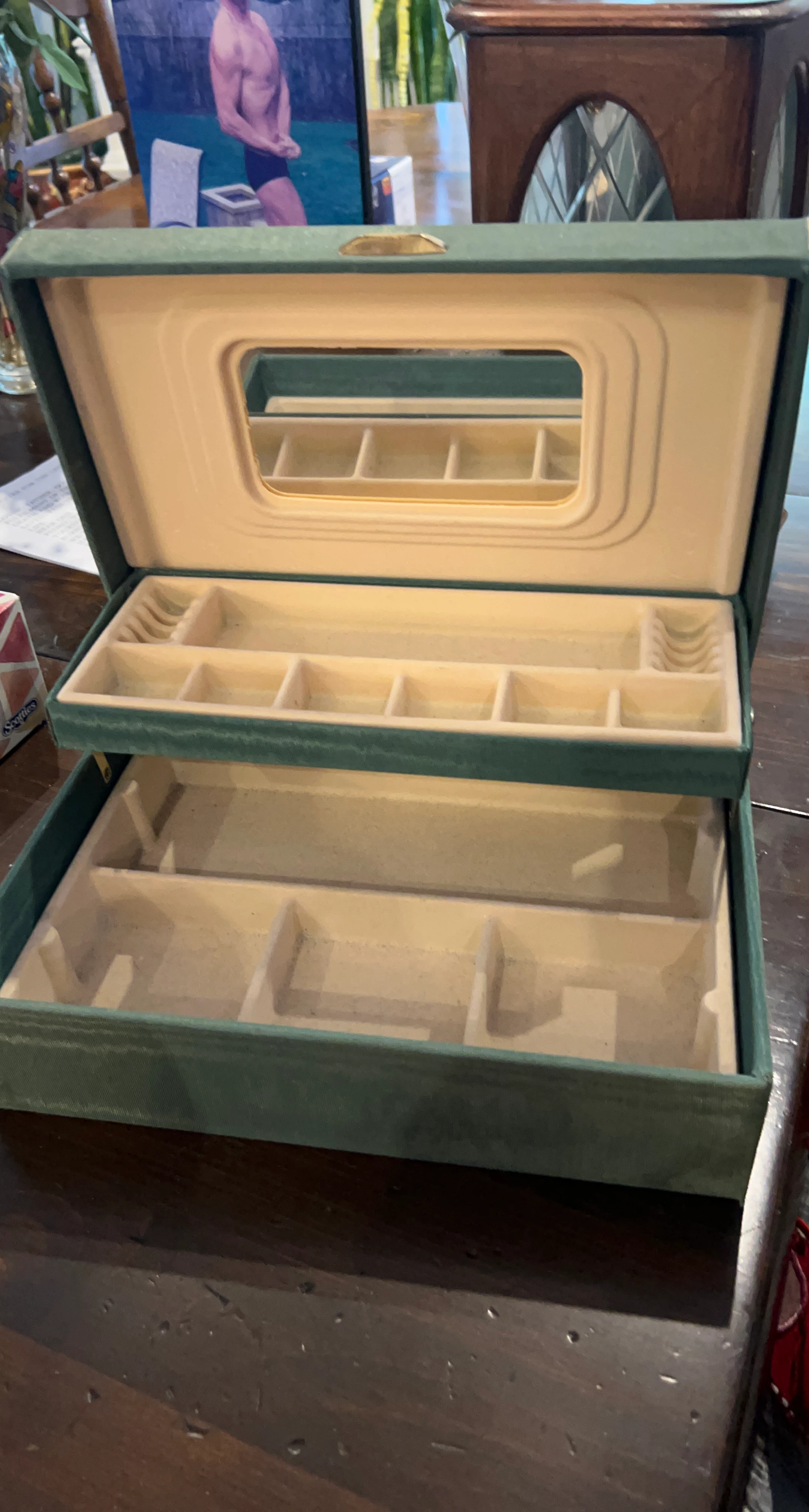 Green Velour Jewelry Box with Mirror