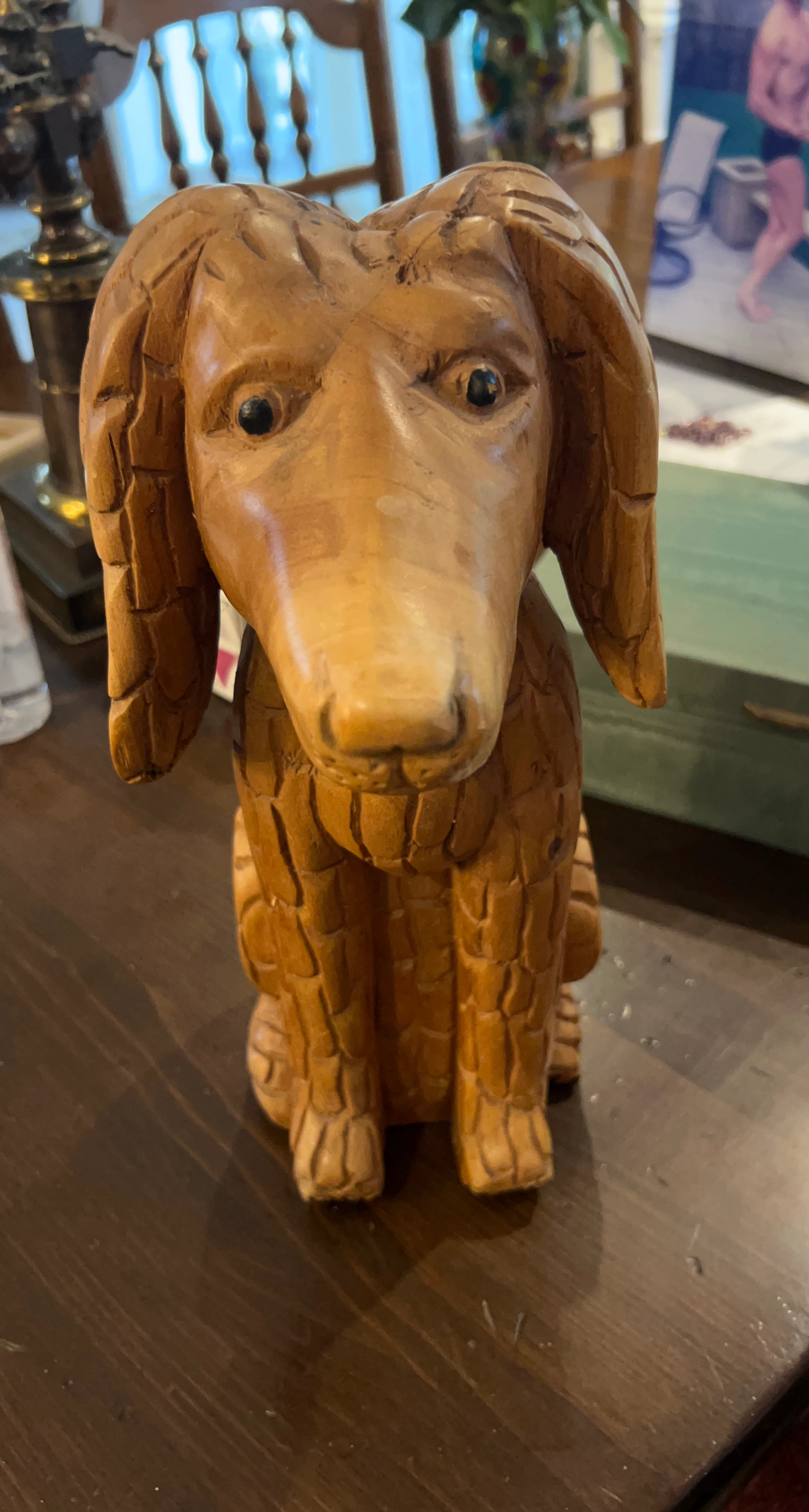 Hand Carved Wooden Dog Figurine