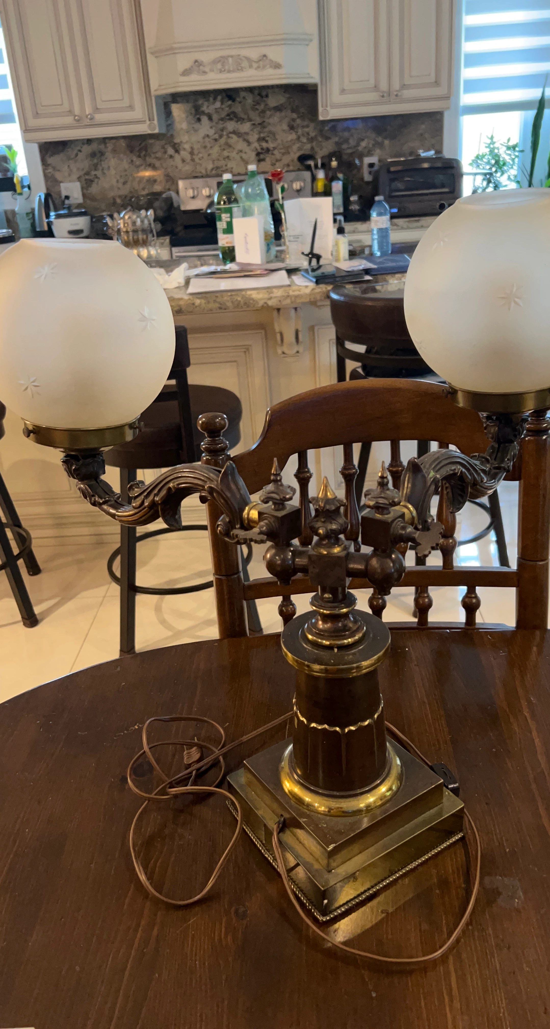 Vintage Brass Double Globe Table Lamp