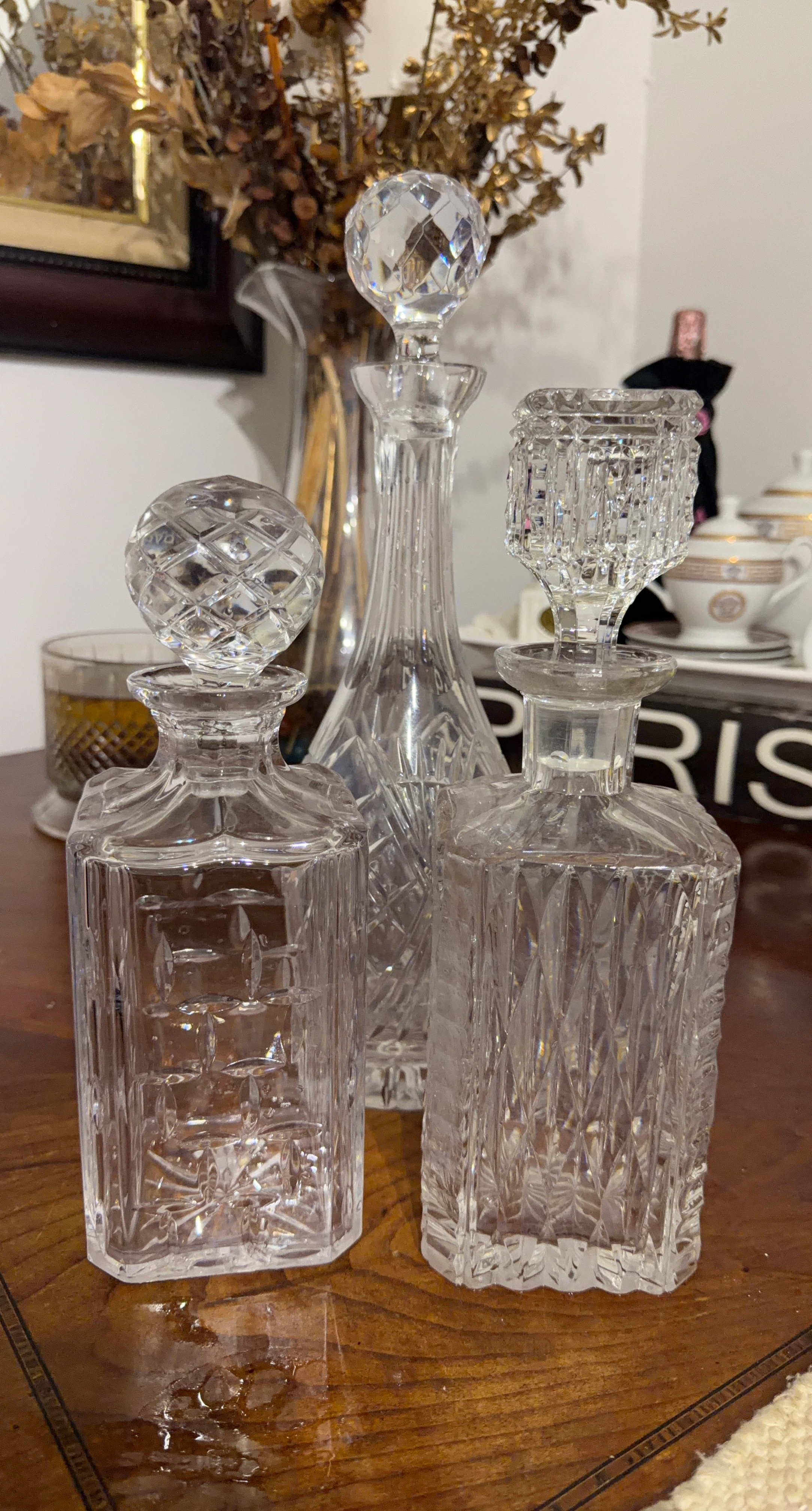 Set of 3 Crystal Glass Decanters