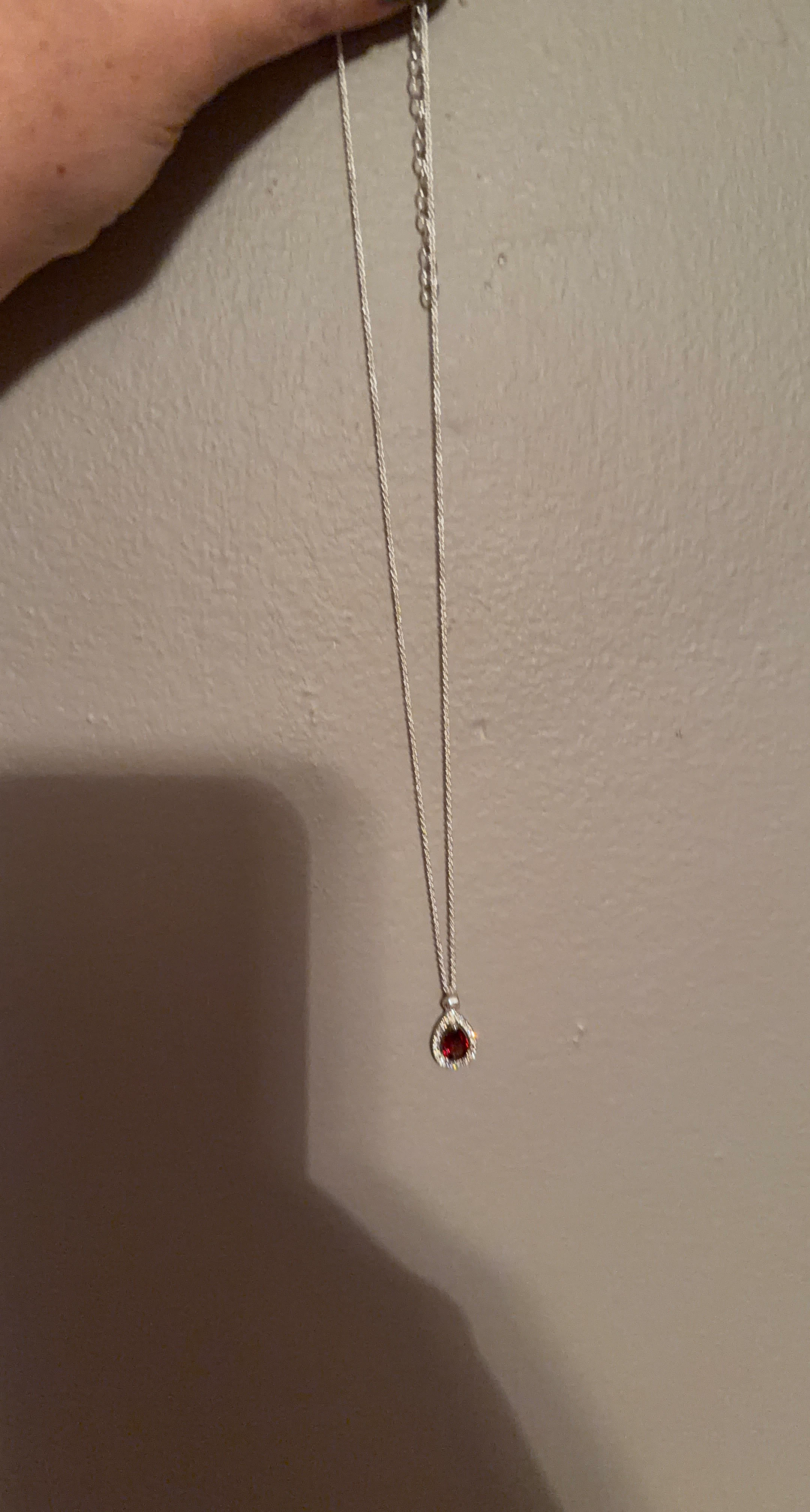 Silver Chain Necklace with Red Teardrop Pendant