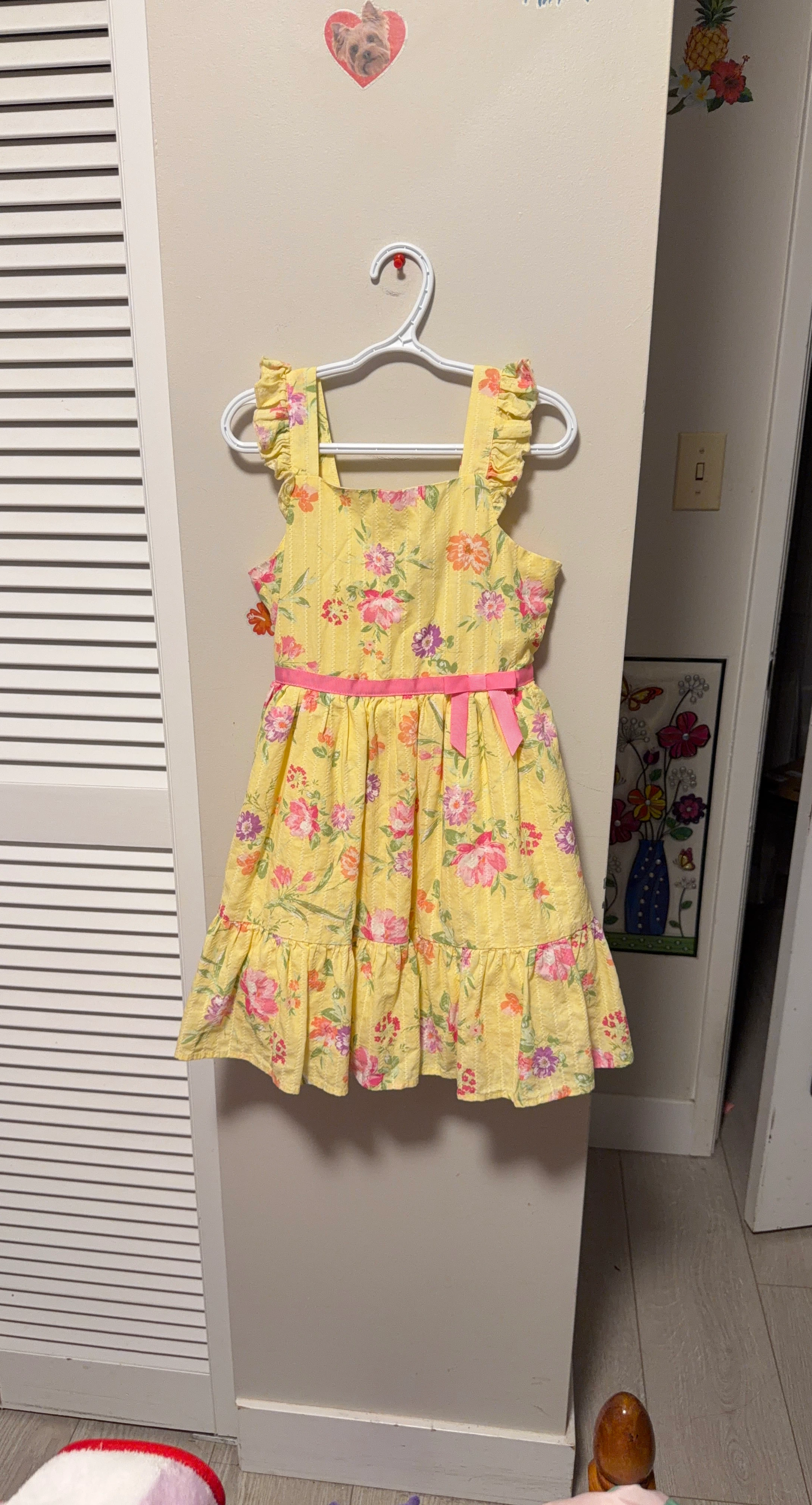 Yellow Floral Dress with Pink Bow