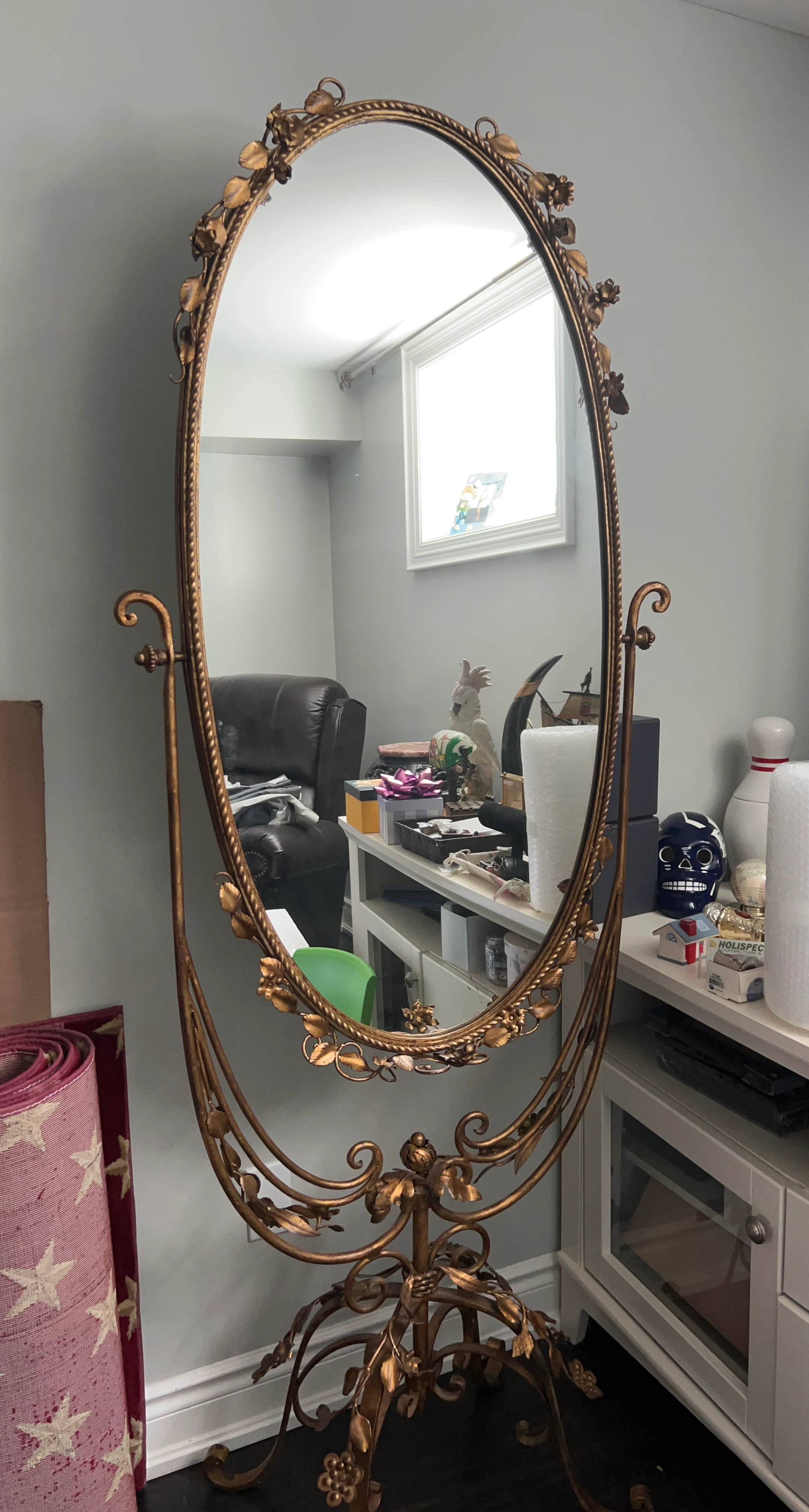 Ornate Gold Oval Standing Mirror