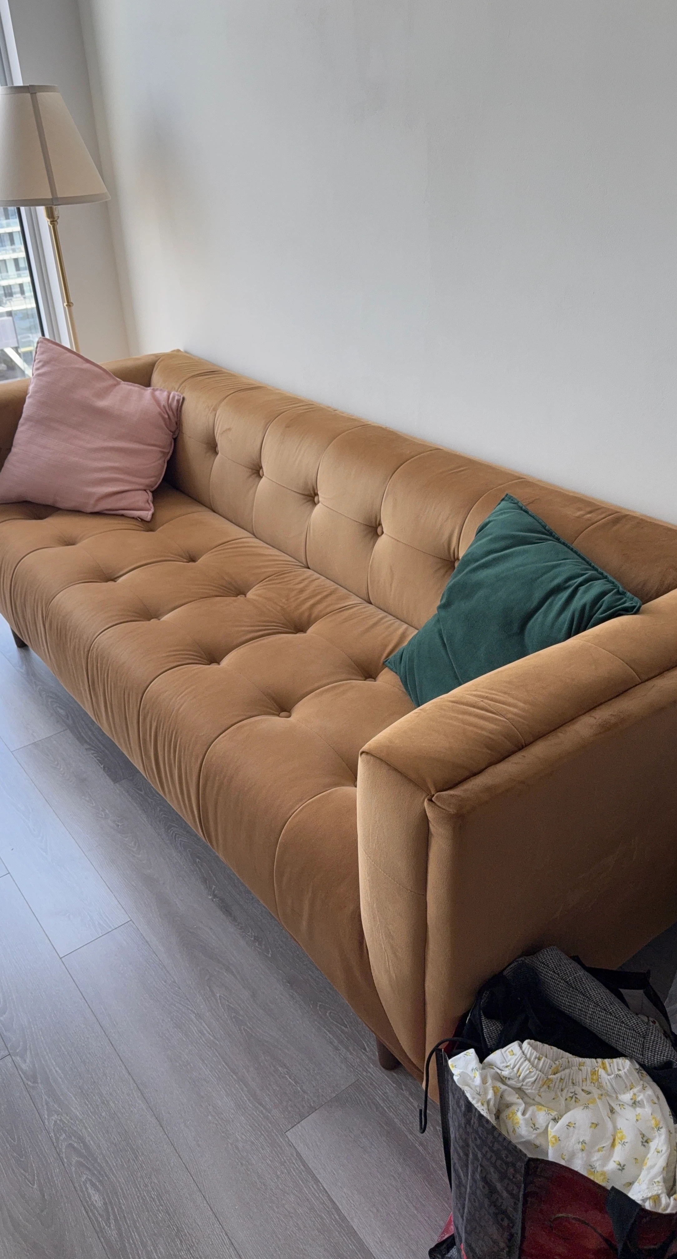 Brown Velvet Tufted Sofa