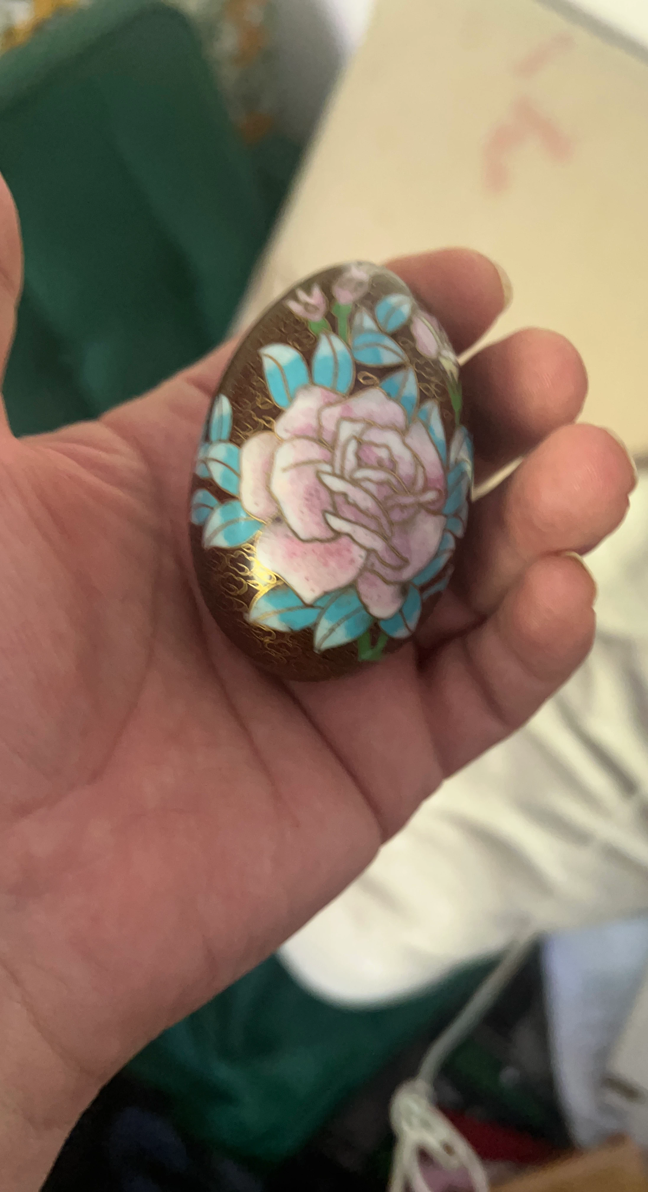 Decorative Cloisonne Egg with Floral Design