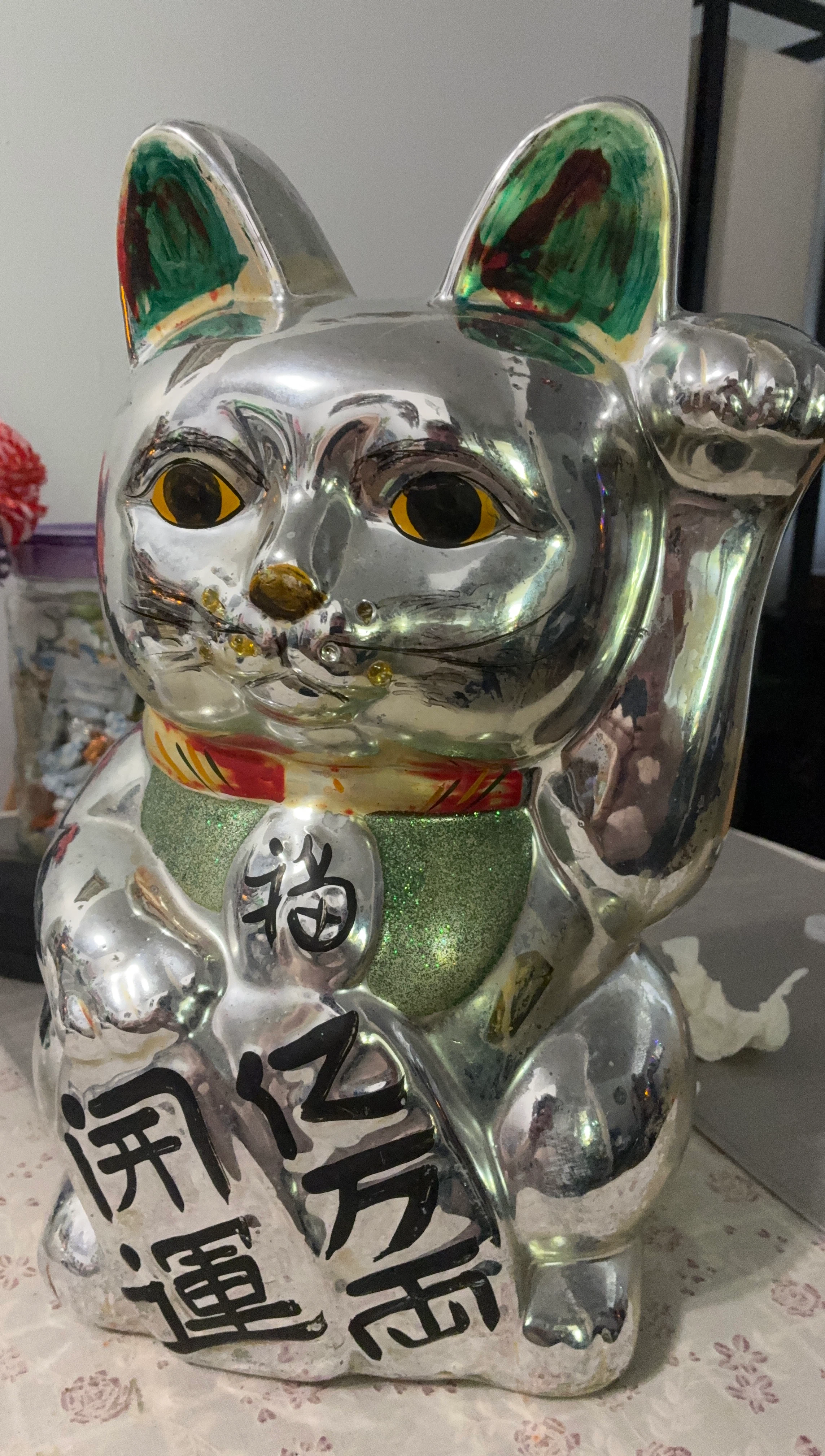 Silver Maneki Neko Lucky Cat Figurine