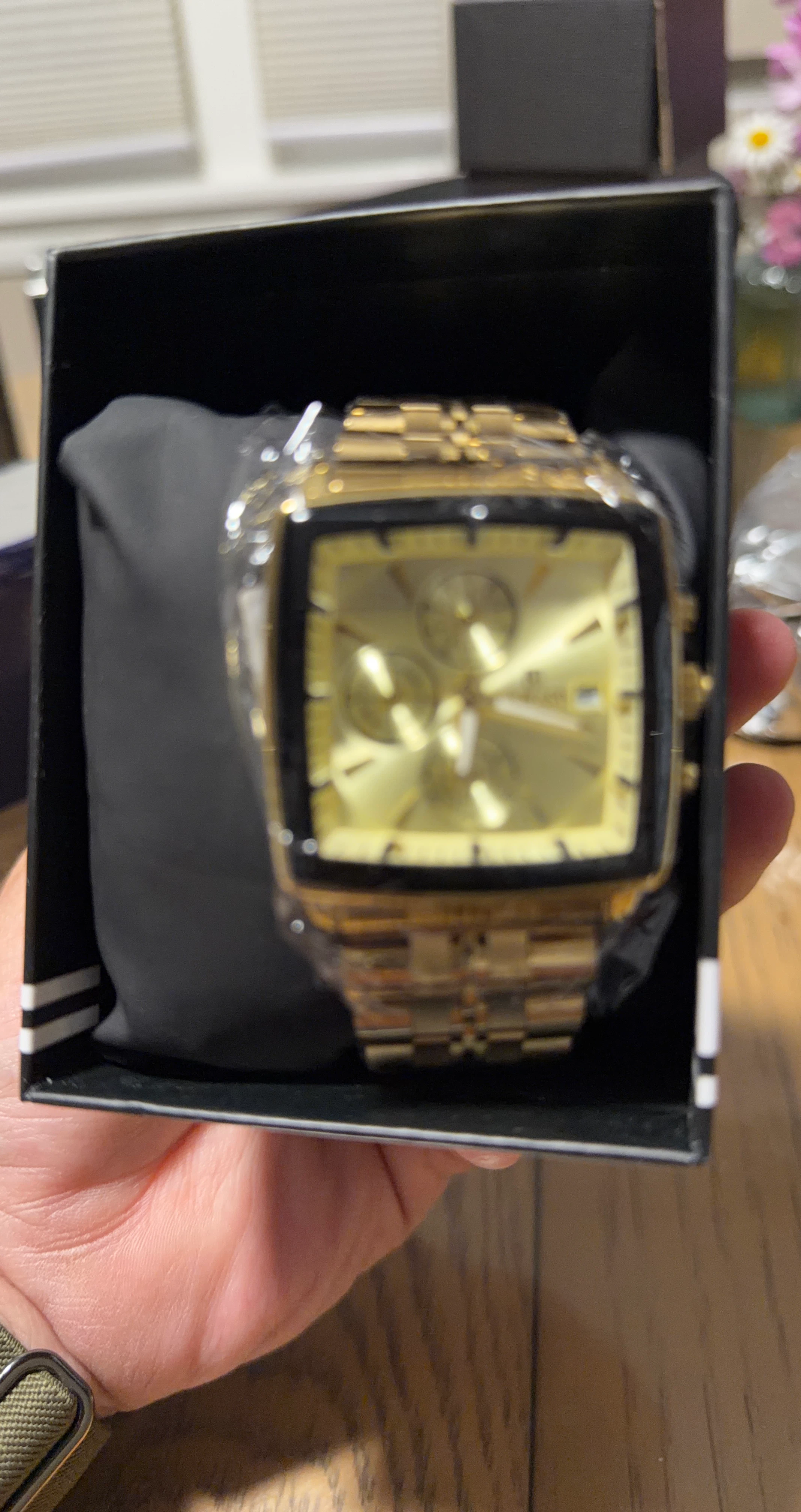 Men's Gold Square Chronograph Watch