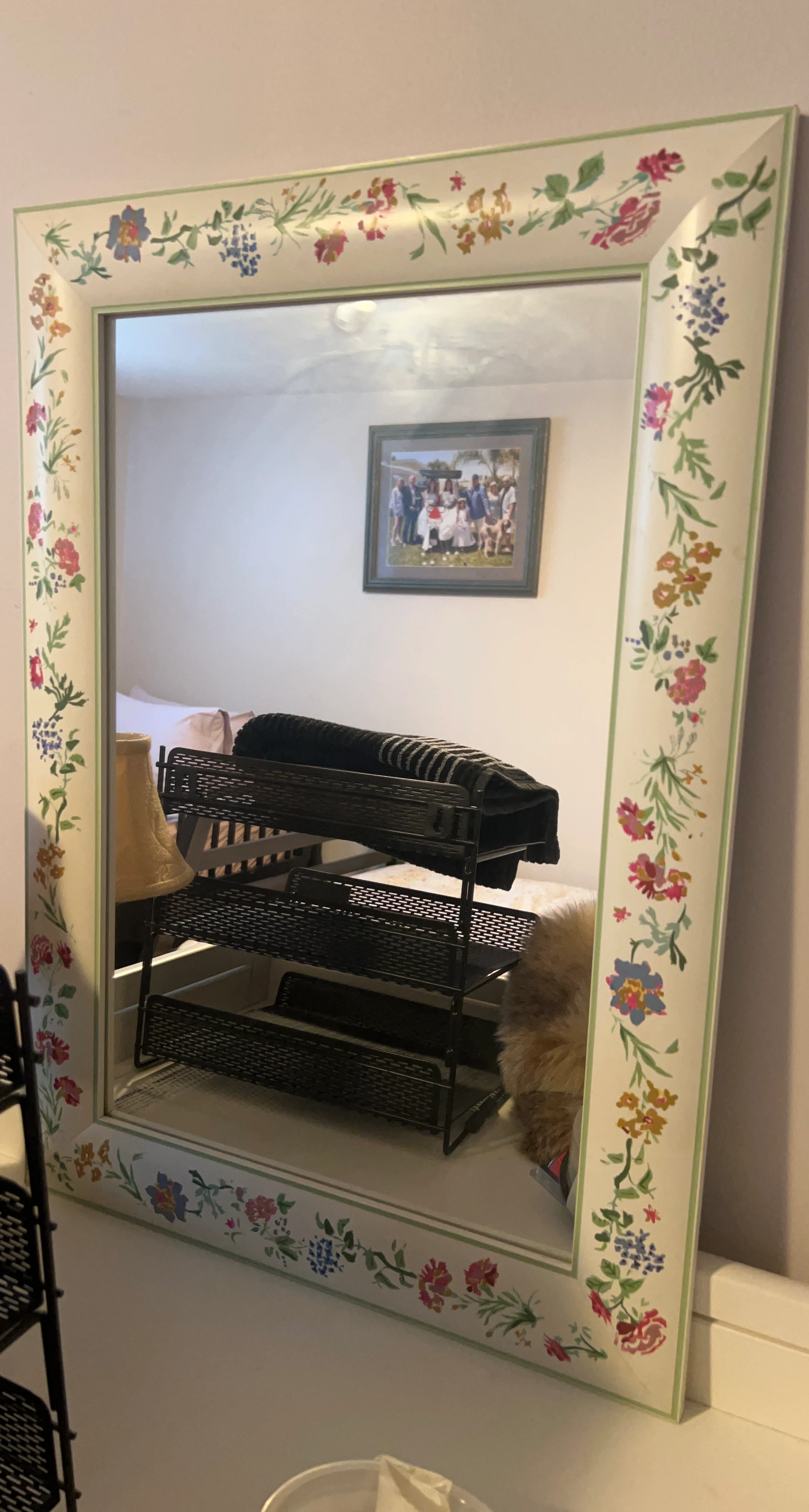 Decorative Wall Mirror with Floral Accents