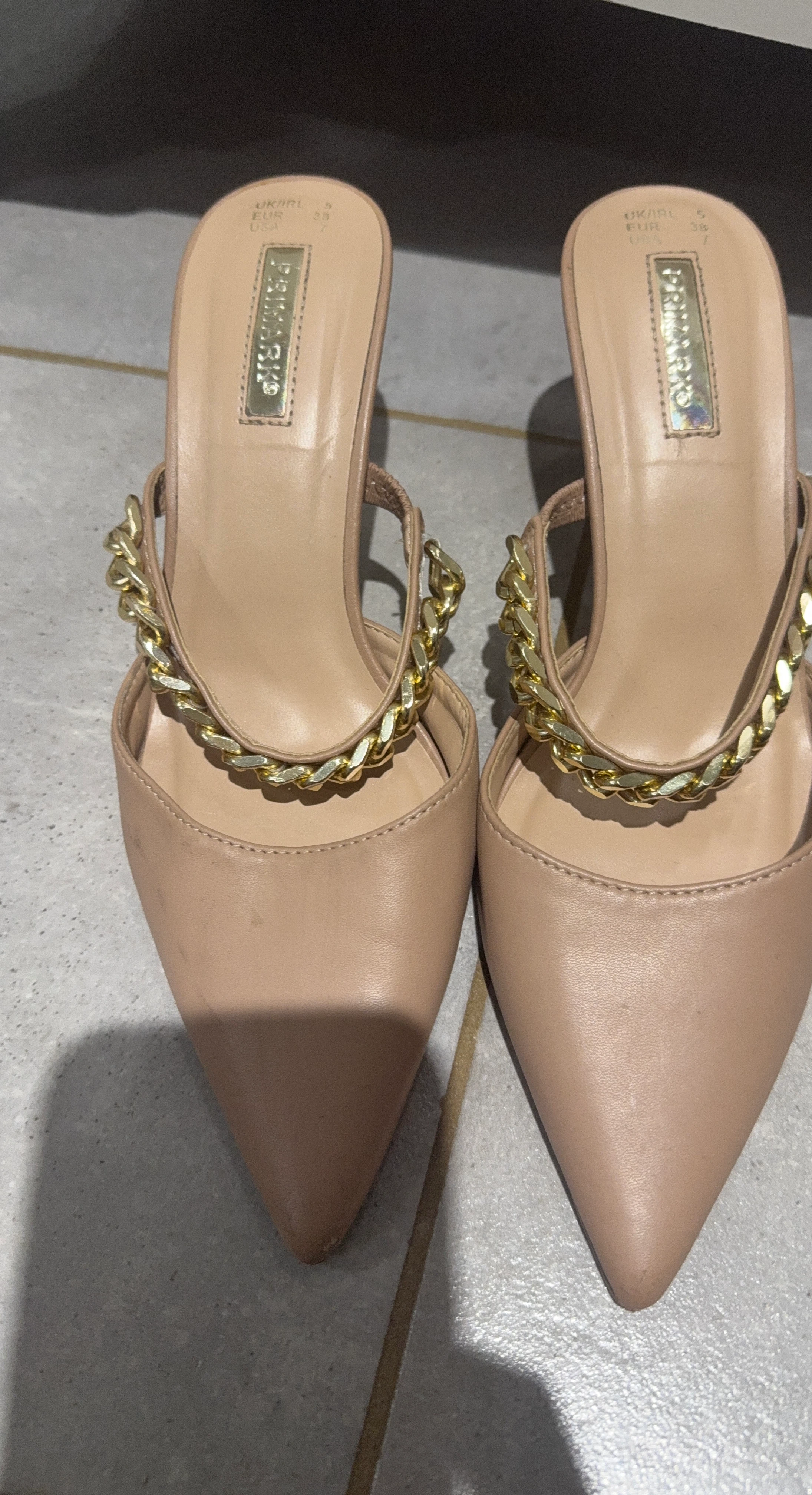 Primark Women's Beige Chain Detail Mules