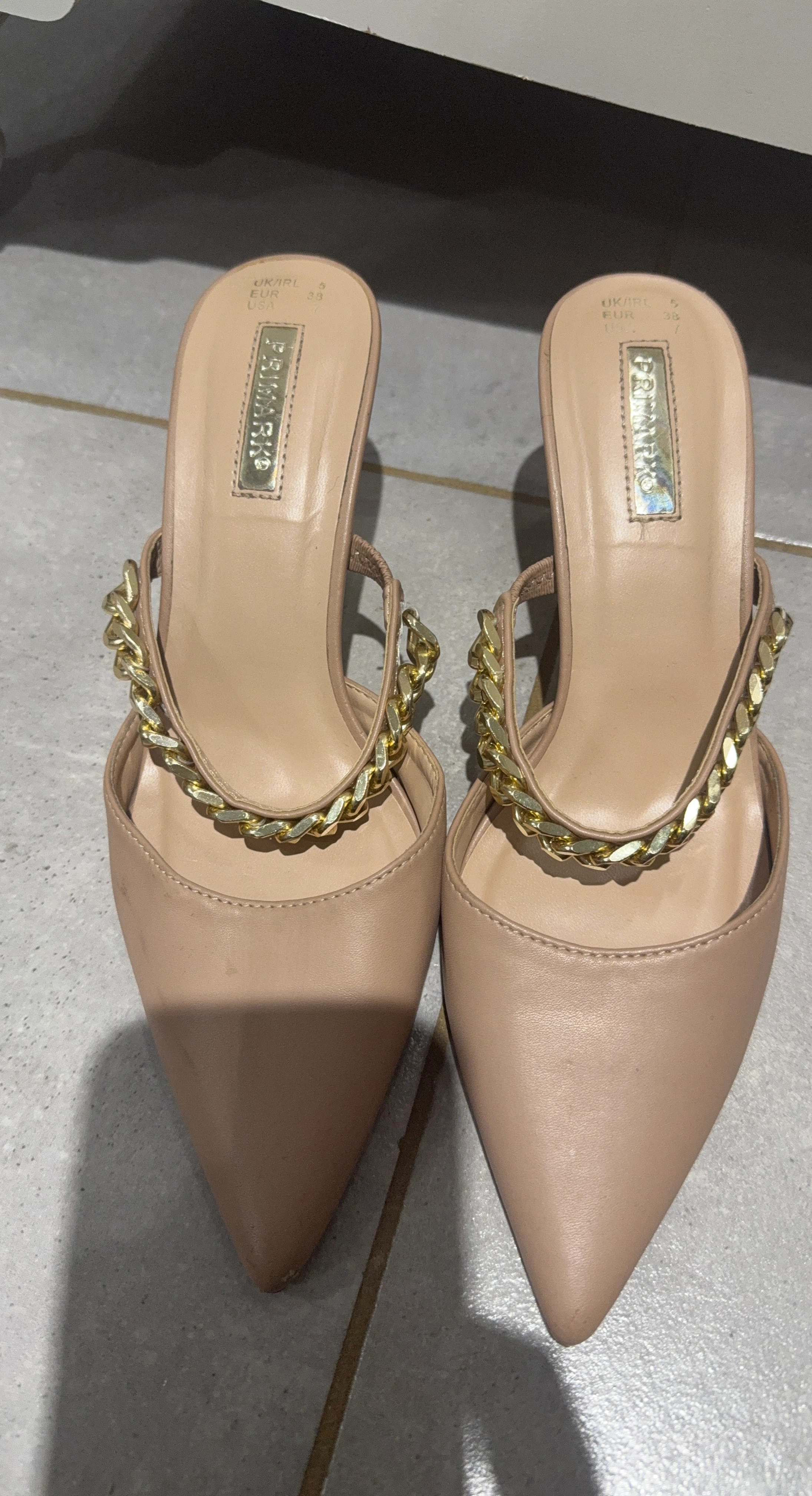 Primark Nude Chain Detail Heeled Mules - Size 7
