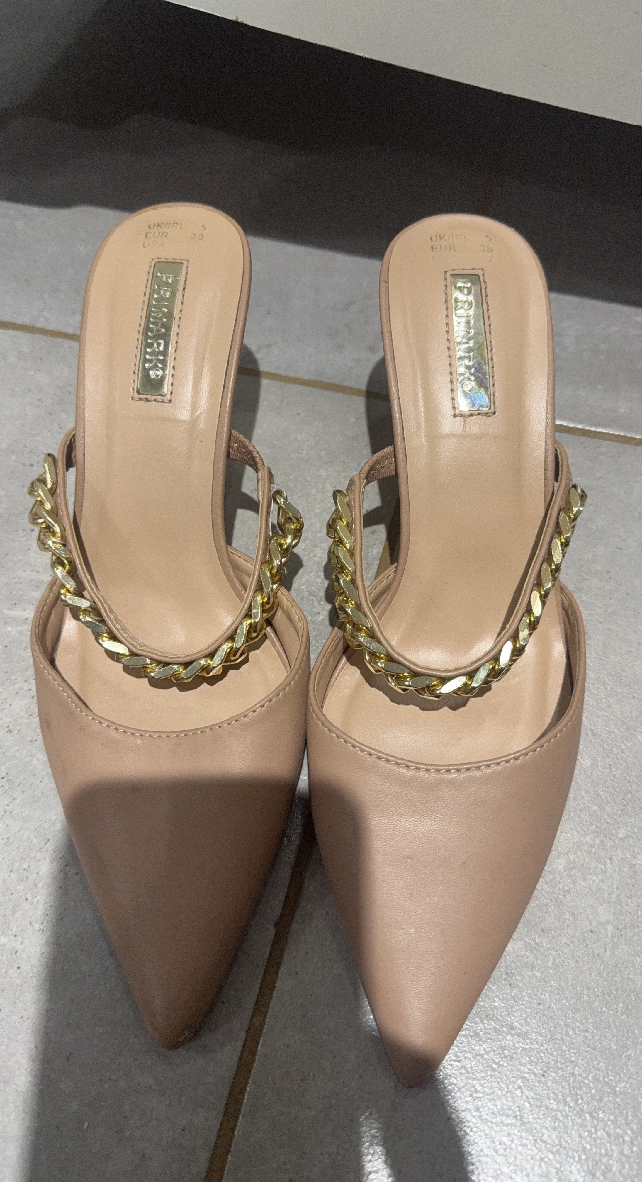 Primark Women's Beige Chain Mules - Size 5