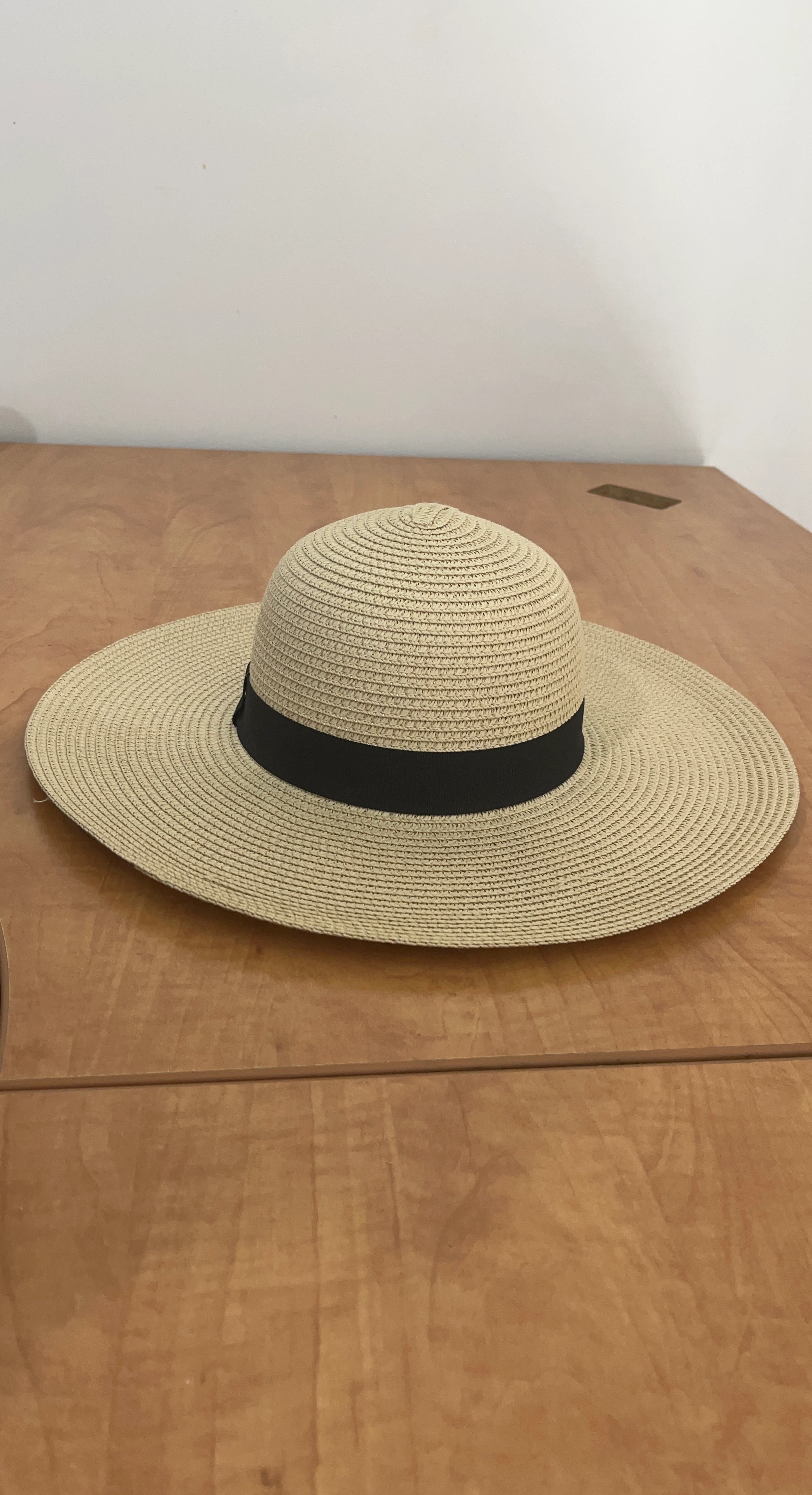 Straw Sun Hat with Black Ribbon