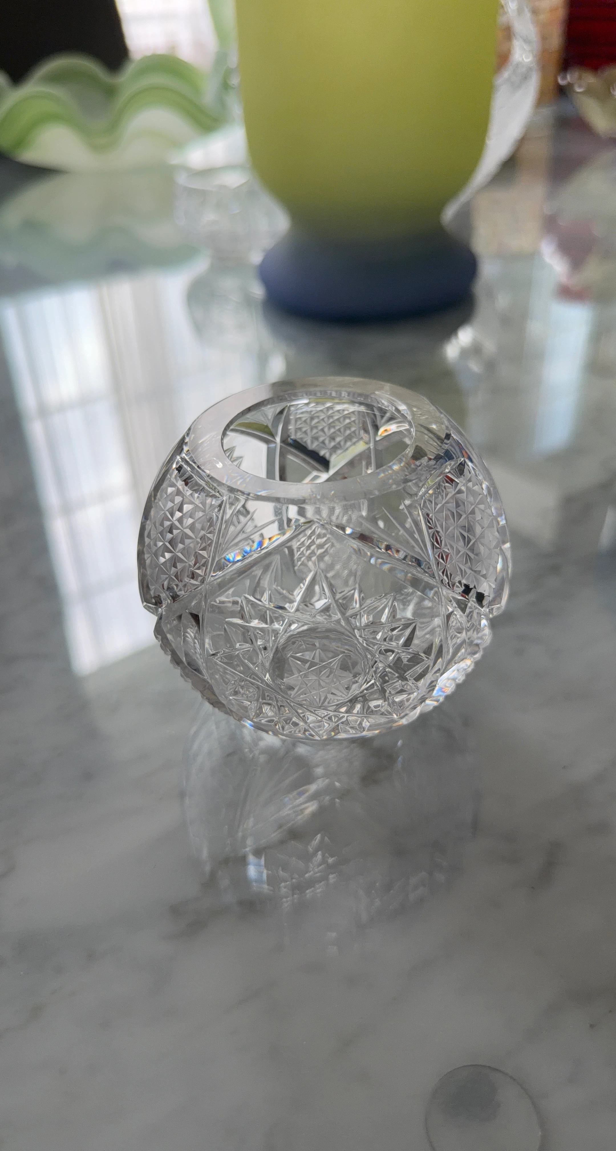 Cut Crystal Glass Ball Vase