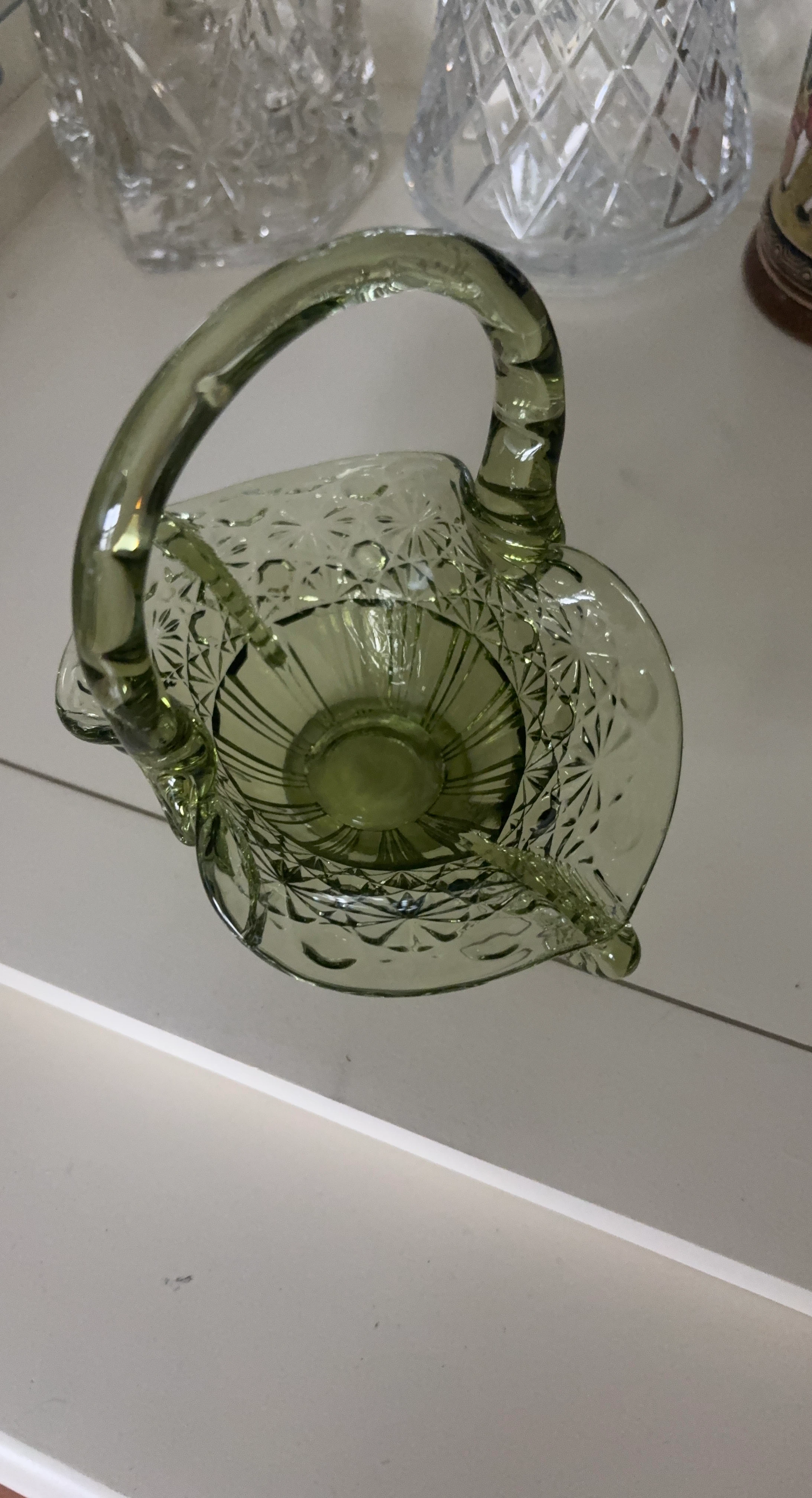 6 inch green glass basket