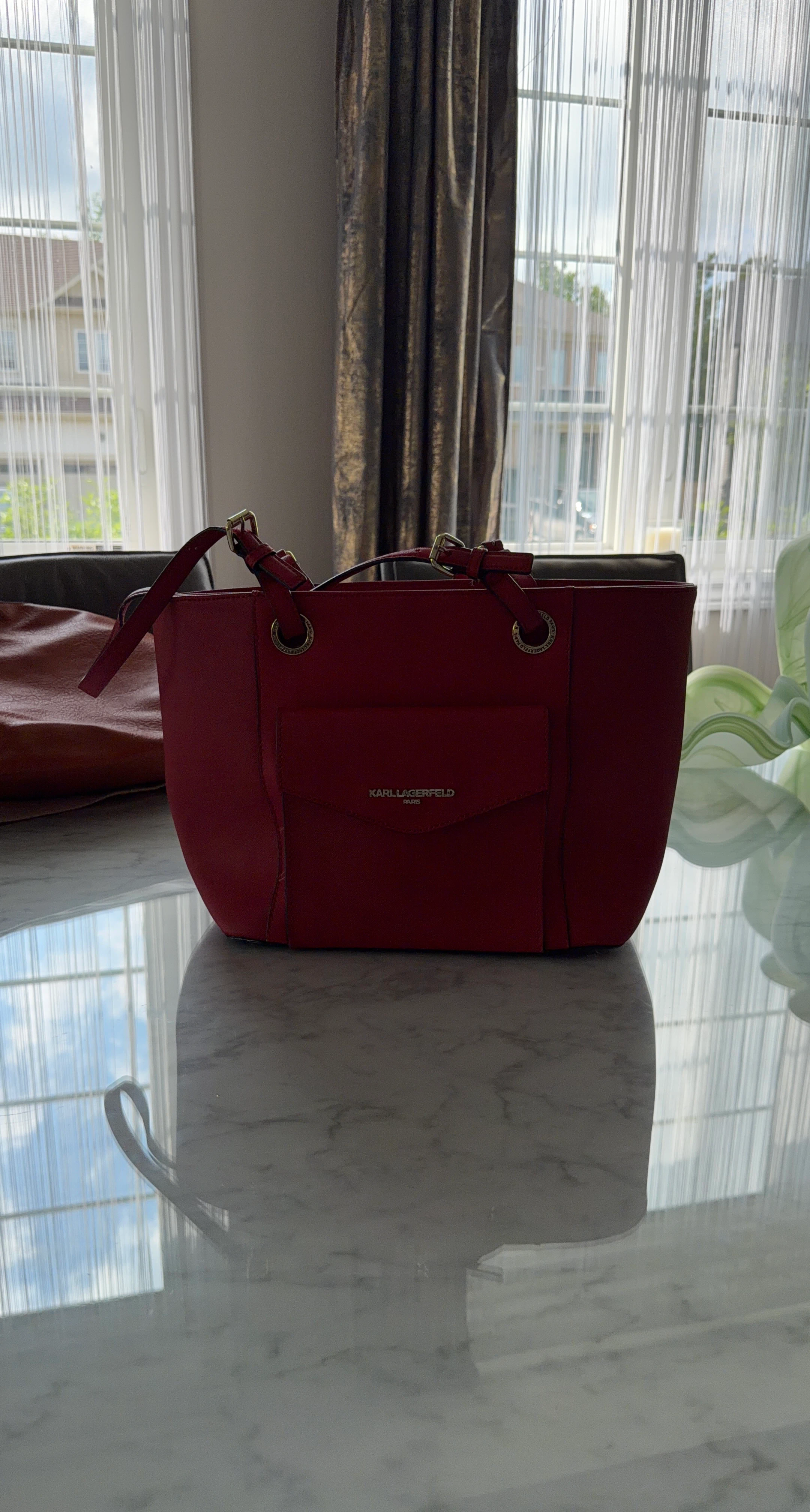 Karl Lagerfeld Paris Red Leather Tote Bag