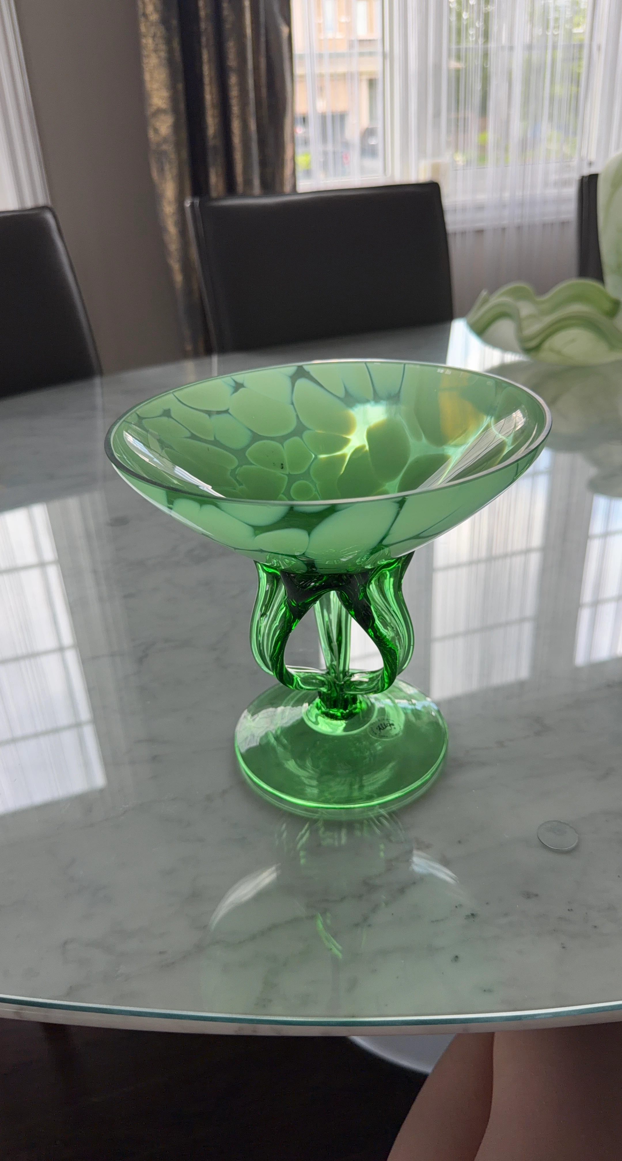 Green Glass Pedestal Candy Dish