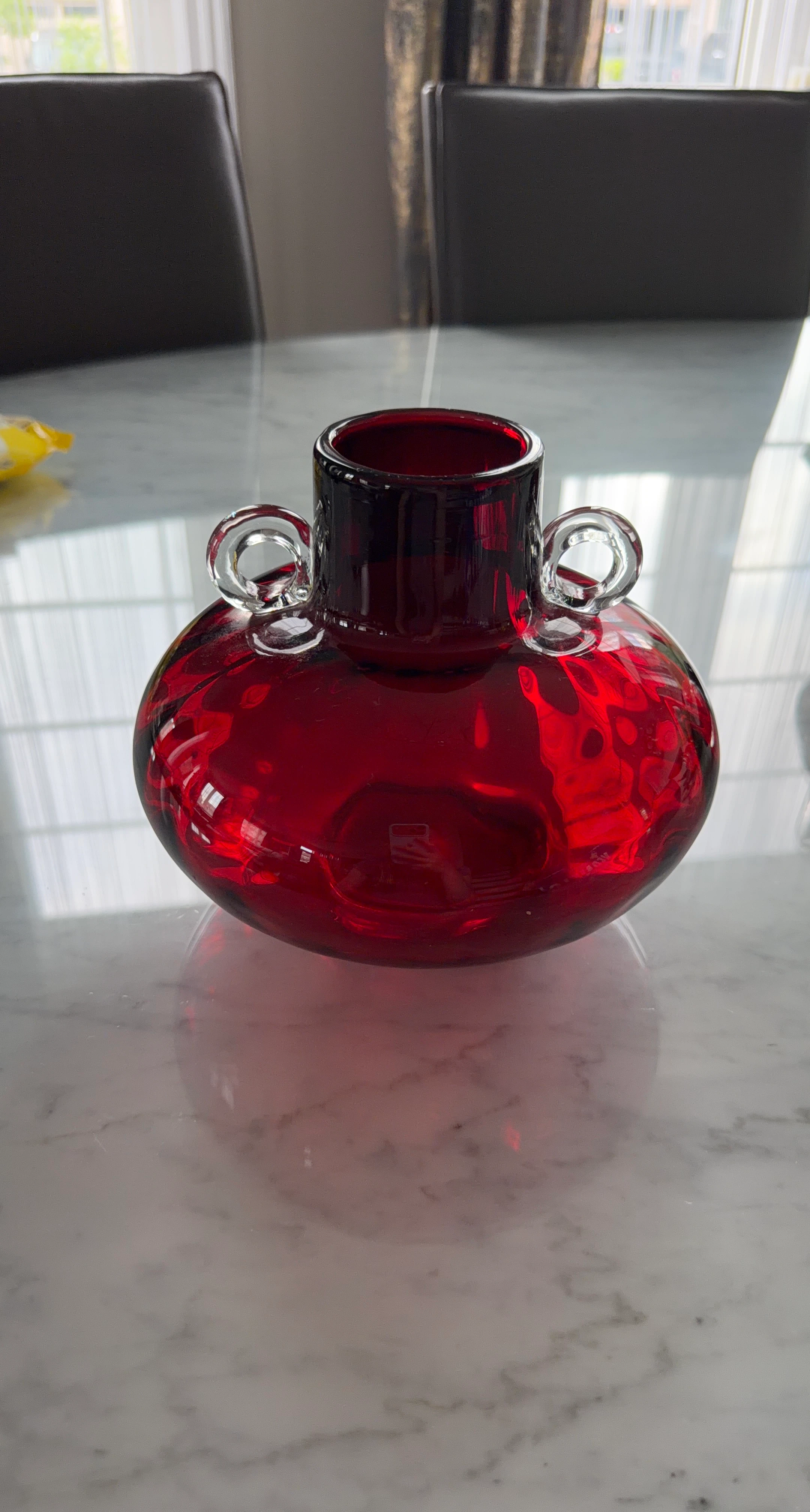 Red Glass Vase with Handles