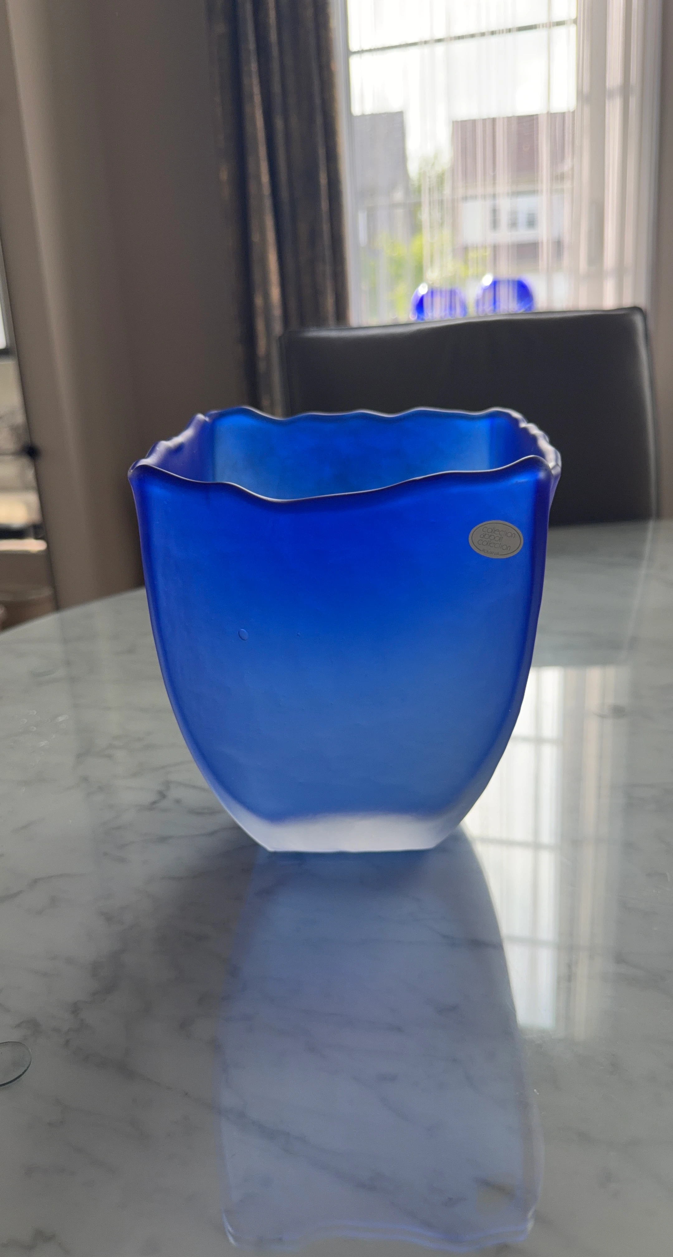 Blue Ombre Frosted Glass Vase